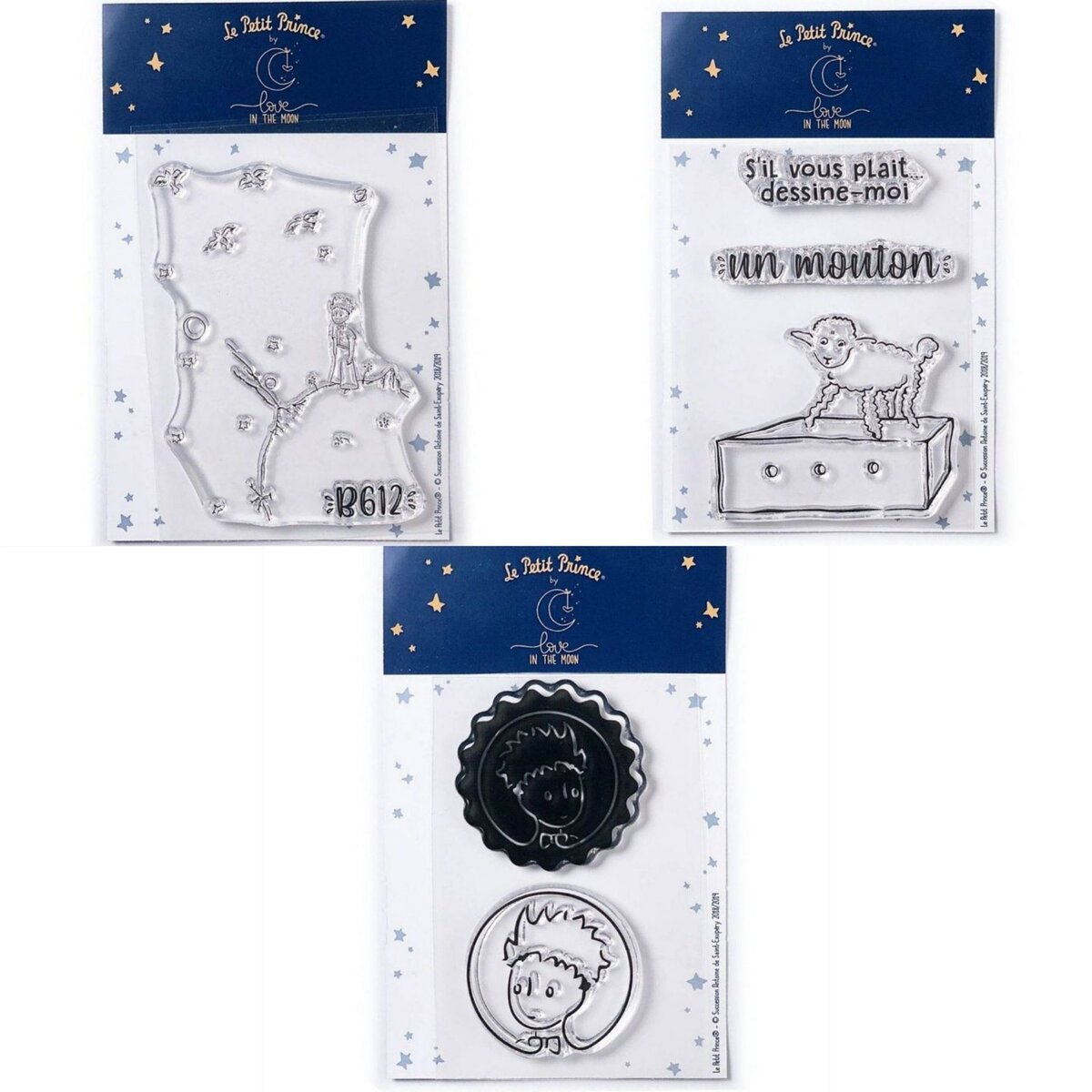  6 Tampons transparents Le Petit Prince et Astéroïd + Mouton + Portraits