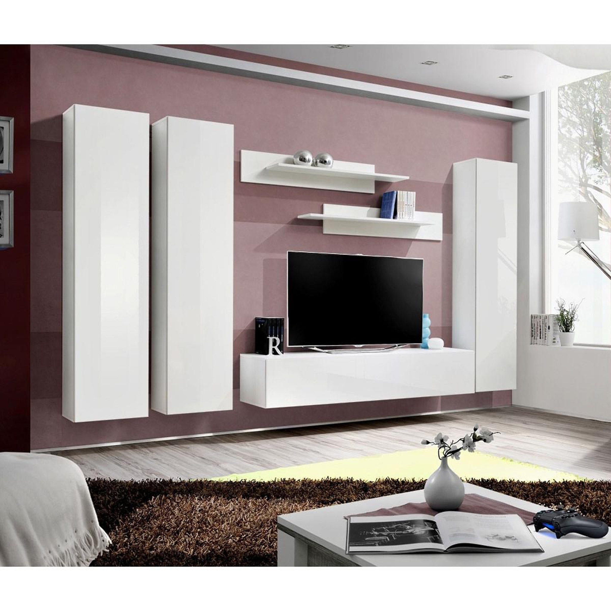 Voir la diapositive 4 : Paris Prix Ensemble meuble tv mural  fly c1  310cm blanc