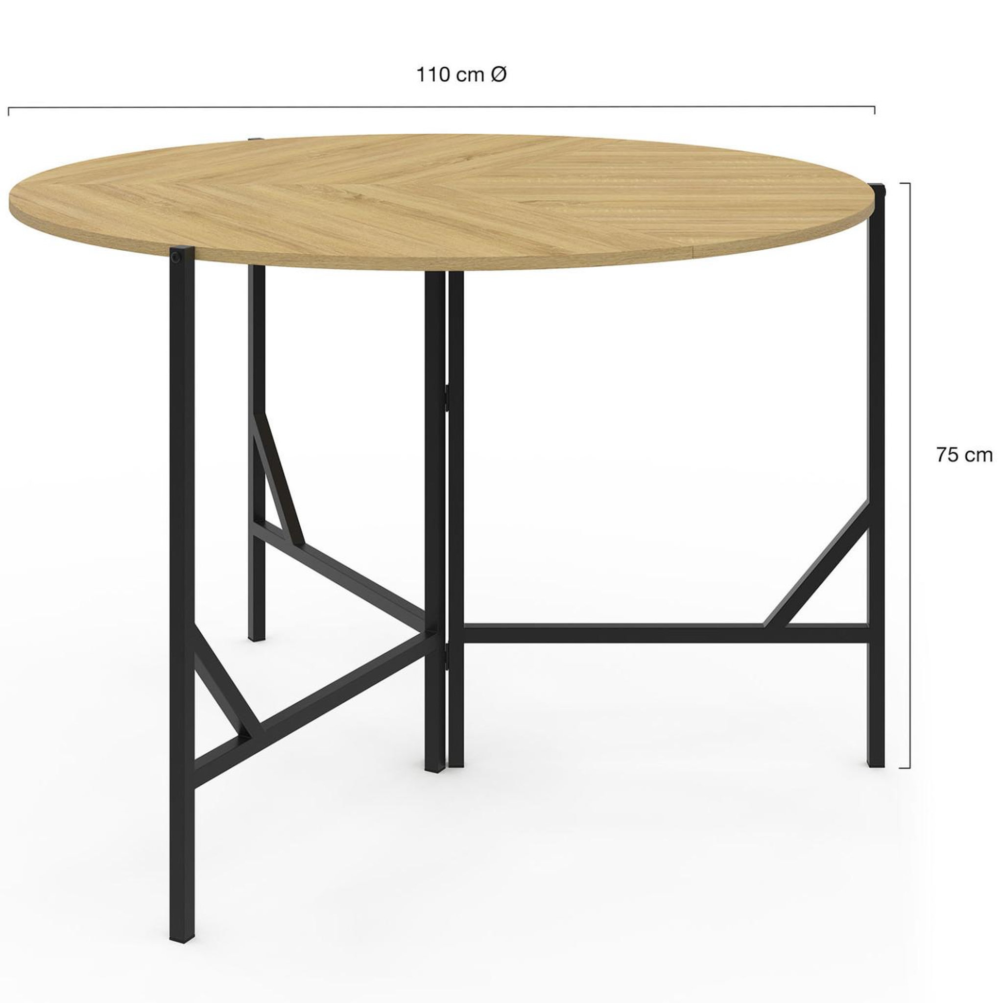 Voir la diapositive 6 : ID MARKET Table à manger pliante ronde yael 4 personnes bois et noir design industriel 110 cm