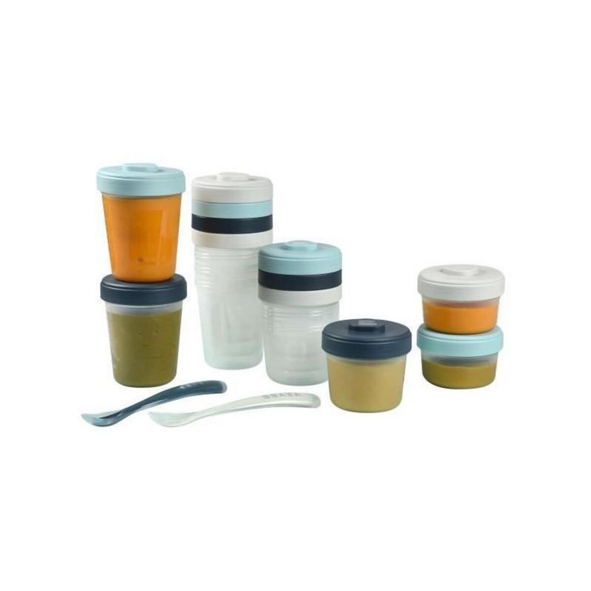BEABA BEABA Pack 1er repas, Portion Clip de conservation 2x90ml + 4x150ml + 6x250ml + 2 cuill 1ere age, Storm