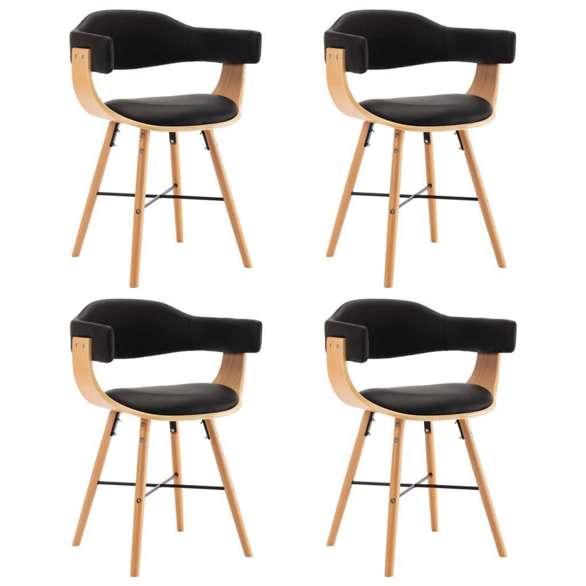 VIDAXL Chaises a manger lot de 4 noir similicuir et bois courbe