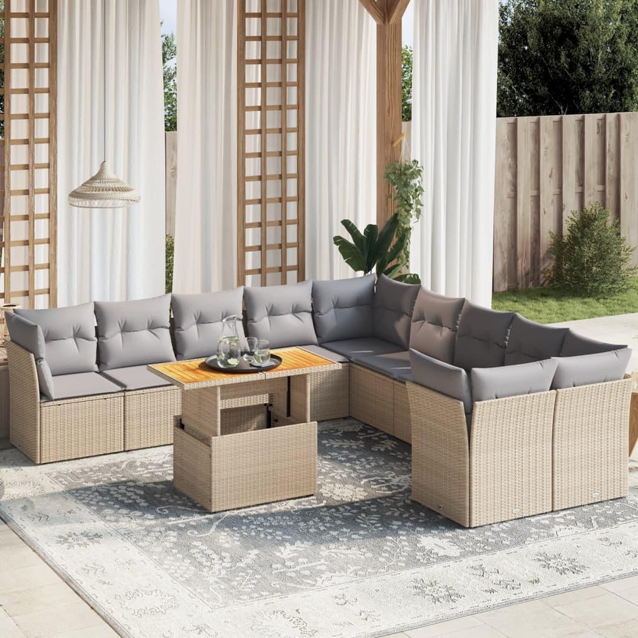 VIDAXL Salon de jardin 11 pcs avec coussins beige resine tressee