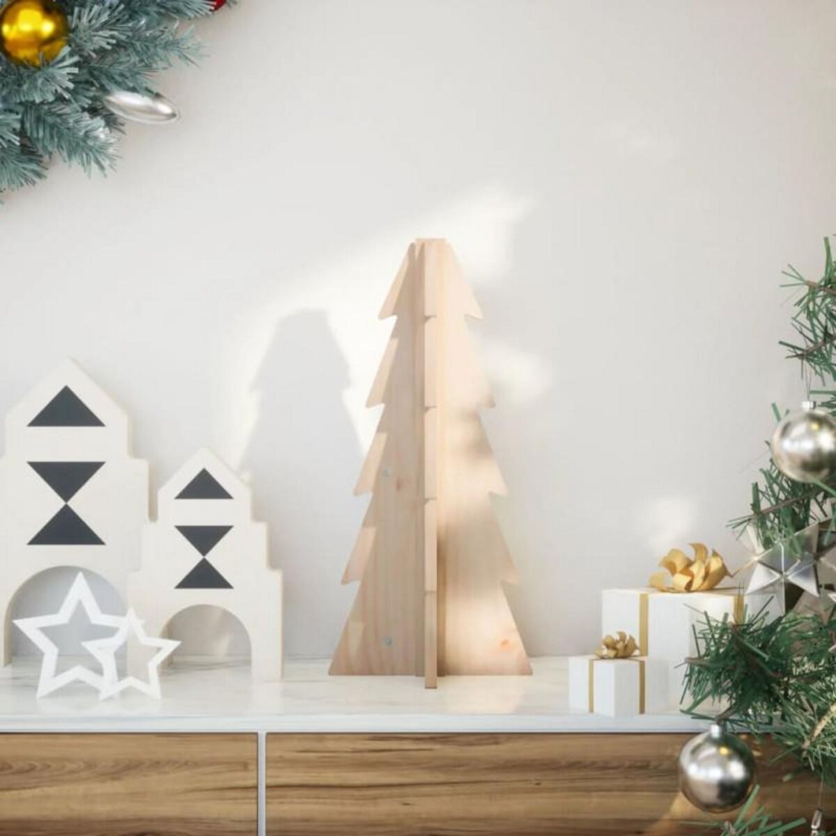 VIDAXL Arbre de Noël en bois pour décoration 49 cm bois massif de pin