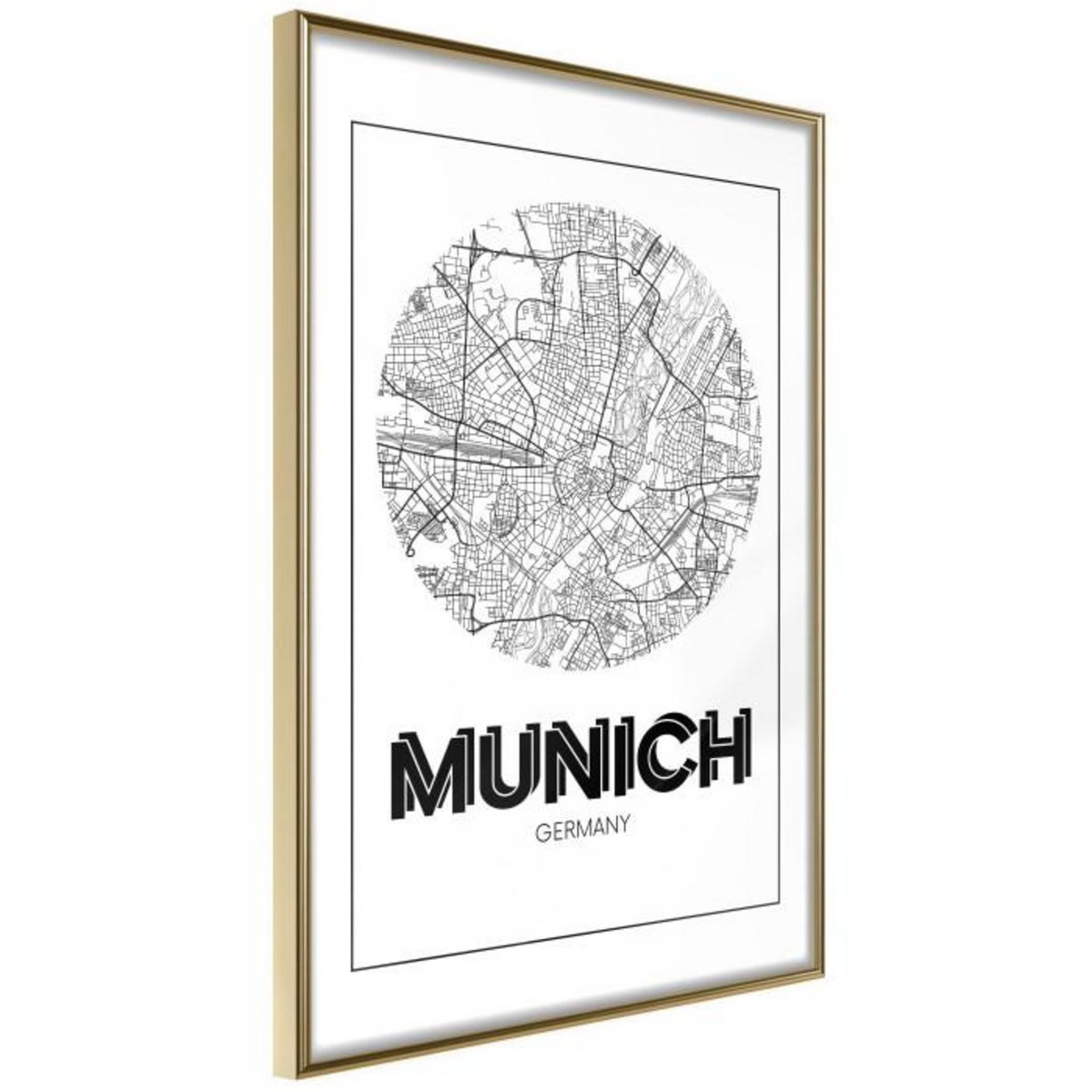 Paris Prix Affiche Murale Encadrée  City Map Munich Round
