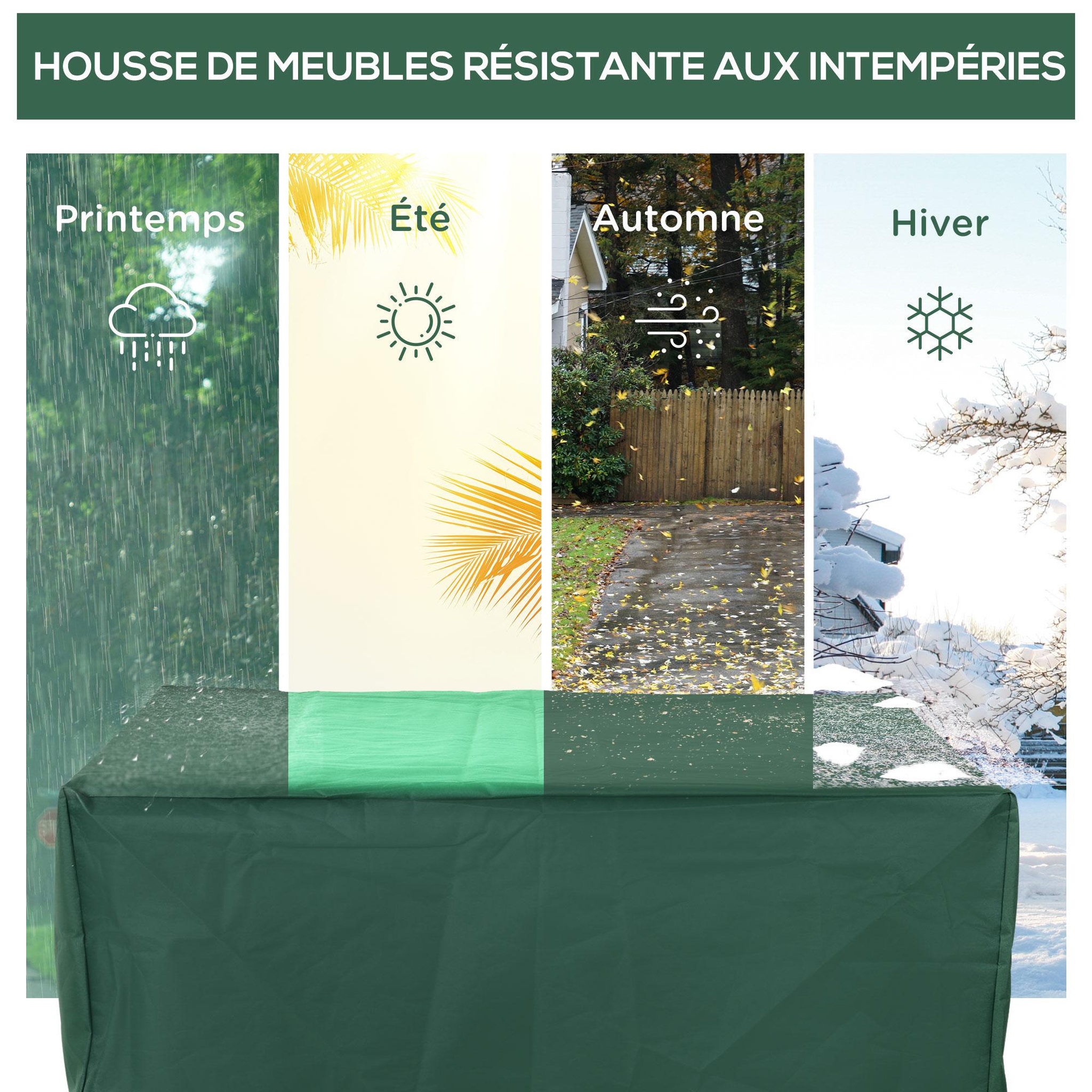 Voir la diapositive 6 : HOMCOM Housse de protection etanche pour meuble salon de jardin rectangulaire 135L x 135l x 75H cm vert