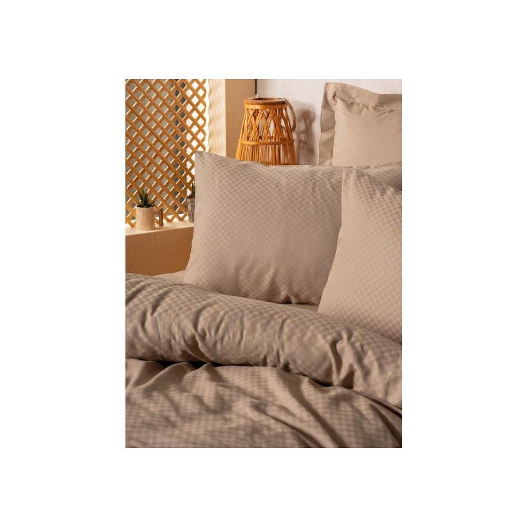Voir la diapositive 2 : GENERIQUE Parure de lit - 1 housse de couette 140 x 200cm + 1 taies d'oreiller 60 x 60 cm - 100% coton renforcé - Imprimé carreaux Vison