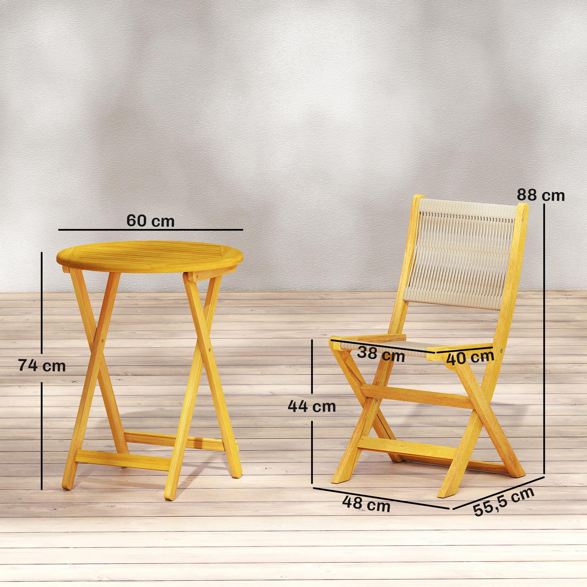 Voir la diapositive 3 : OUTSUNNY Salon de jardin 3 pièces 2 places bois acacia pliable