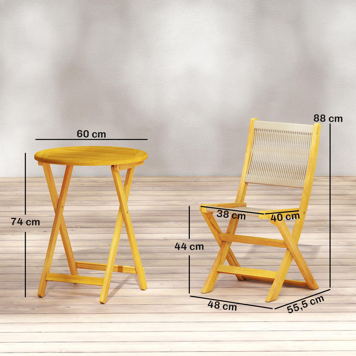 OUTSUNNY Salon de jardin 3 pièces 2 places bois acacia pliable