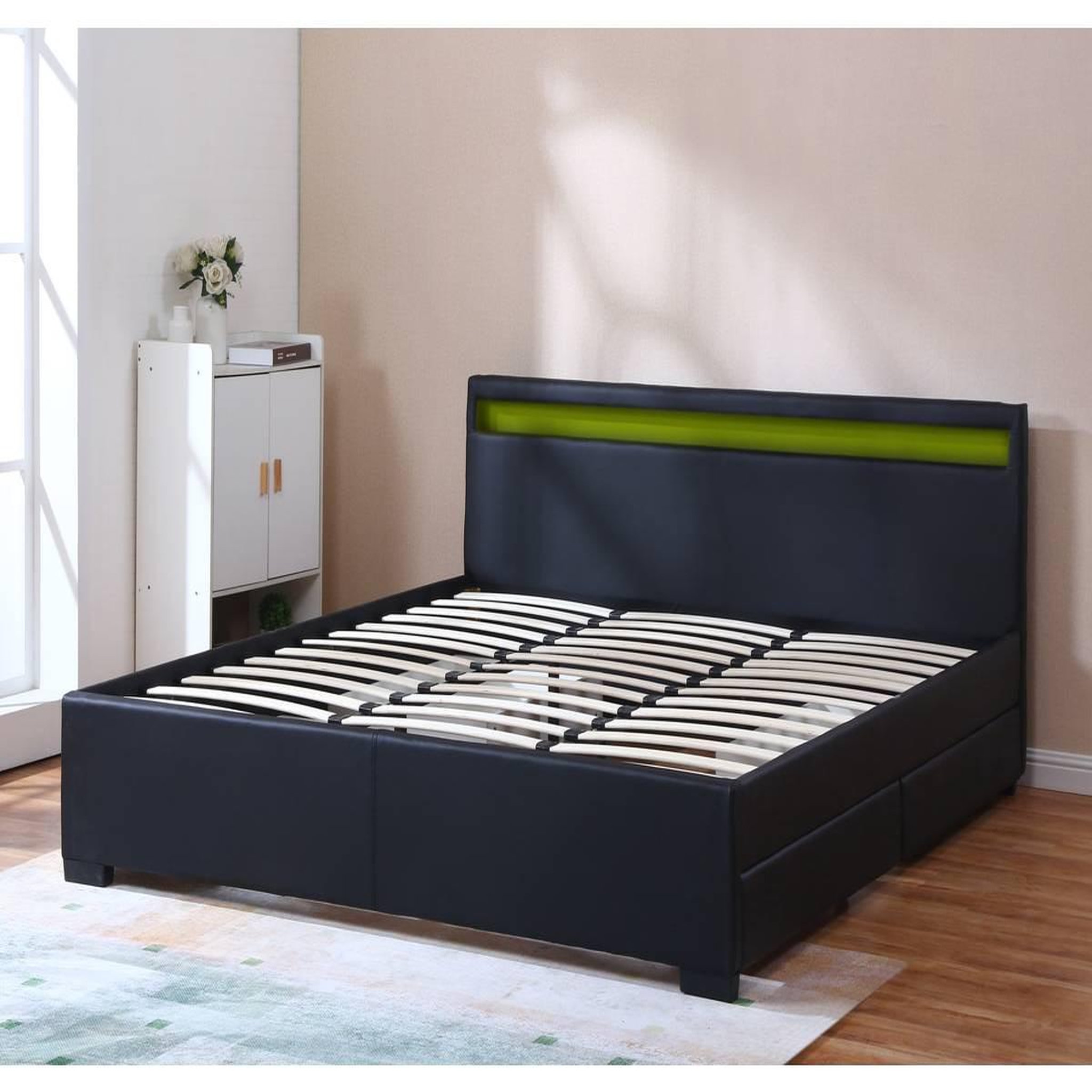 Voir la diapositive 2 : Habitat et Jardin Lit led double avec 4 tiroirs  nico  - 180 x 200 cm - noir