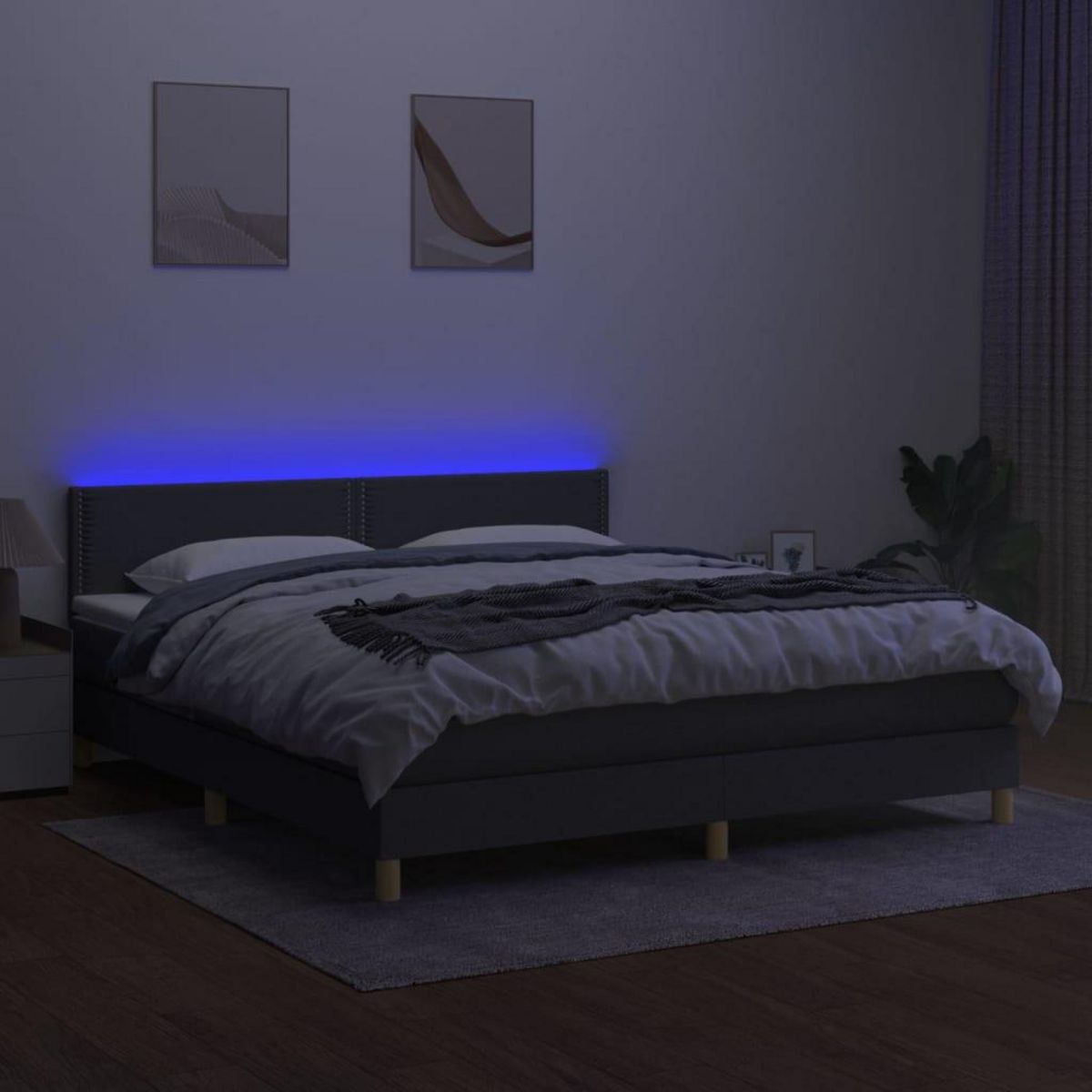 VIDAXL Sommier a lattes de lit et matelas et LED Gris fonce 180x200 cm
