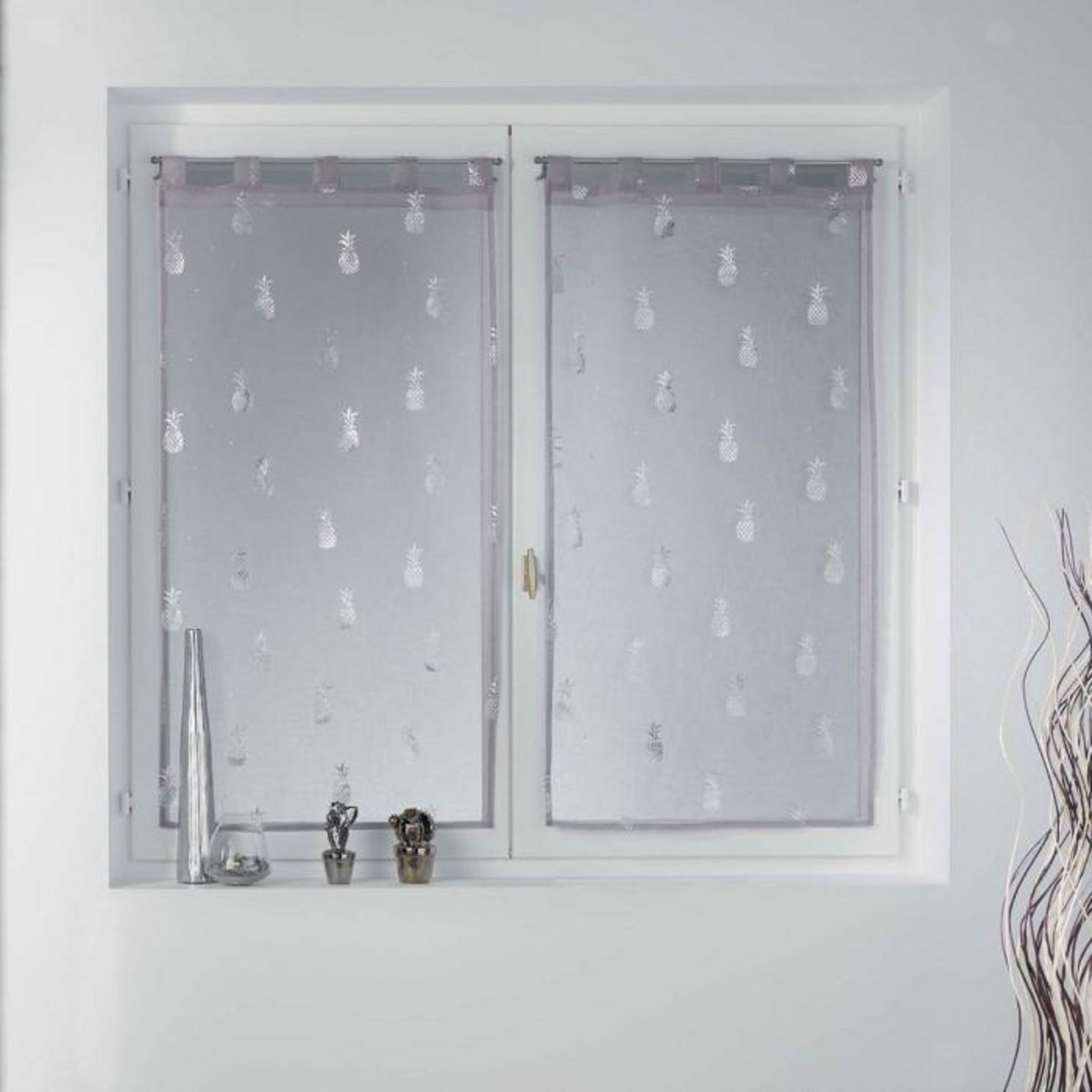 Paris Prix Paire de Voilages  Samba  60x90cm Gris & Argent