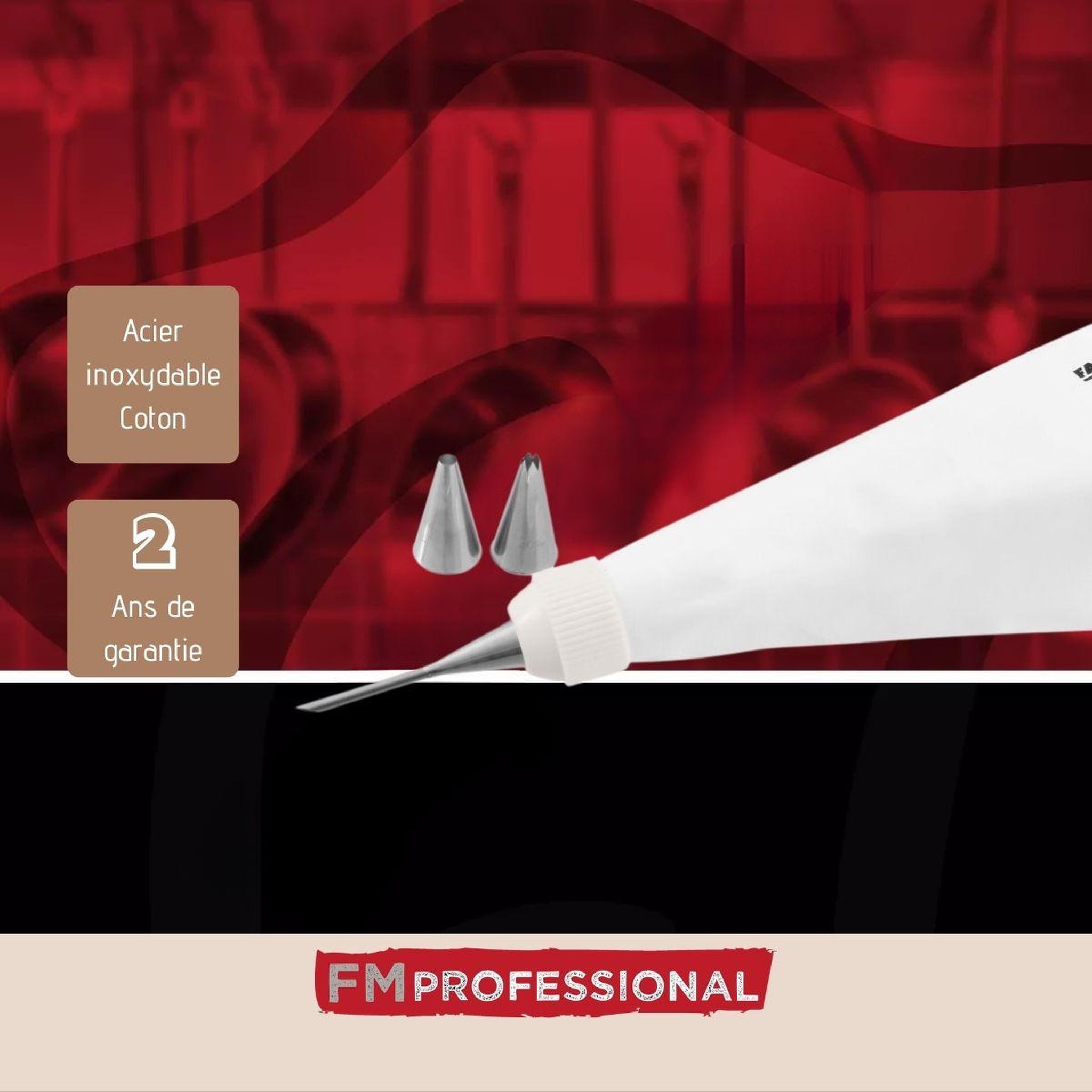 Voir la diapositive 4 : FM PROFESSIONAL Poche à douille professionnelle réemployable et 3 douilles inox 28 cm FM Professional Pâtisserie