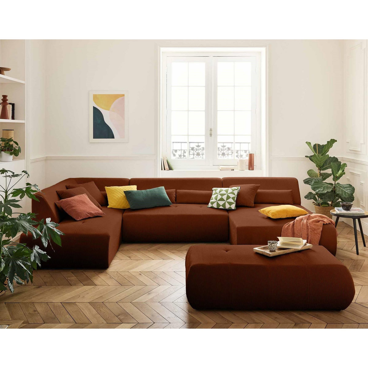 LISA DESIGN Onyx - canapé panoramique d'angle gauche 7 places - en velours côtelé