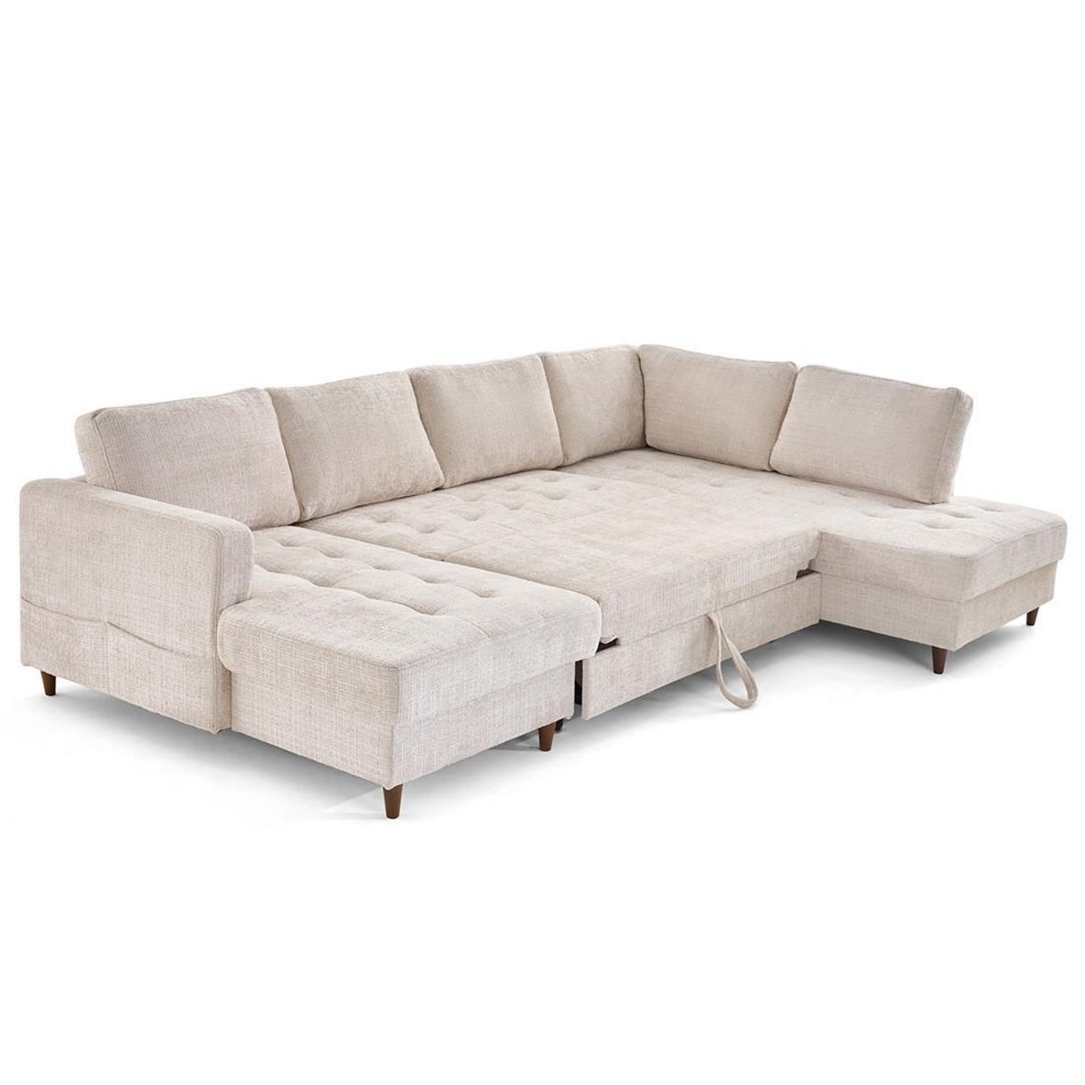 LISA DESIGN Anna - canapé panoramique d'angle droit 7 places convertible avec coffre en velours texturé