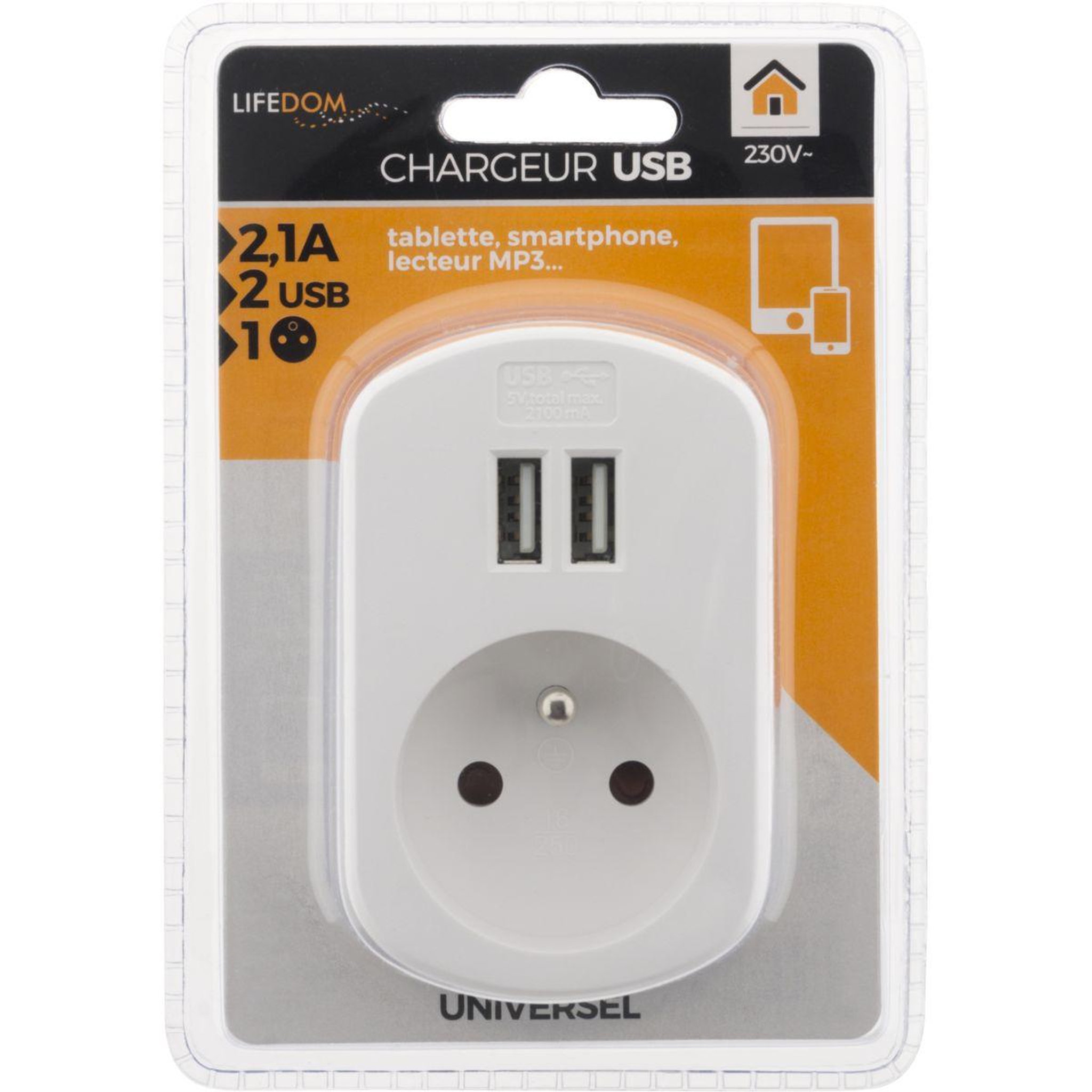 Voir la diapositive 2 : ZENITECH Chargeur 2p + t + 2 usb 2.1a blanc