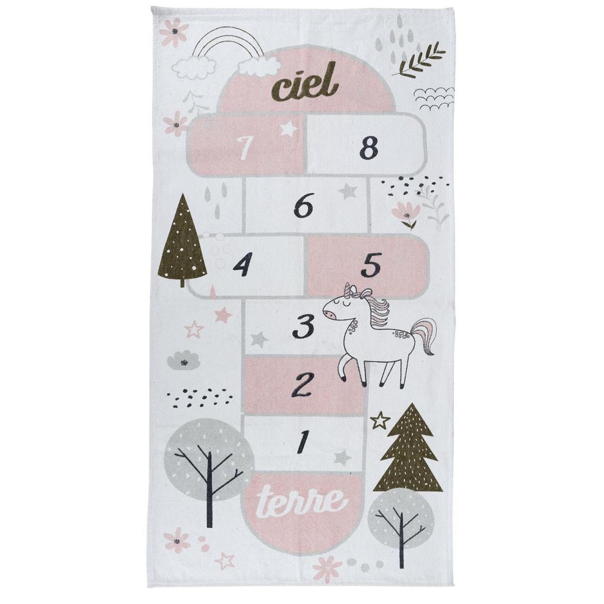 Voir la diapositive 1 : HOME DECO KIDS Tapis enfant  marelle  70x140cm blanc & rose