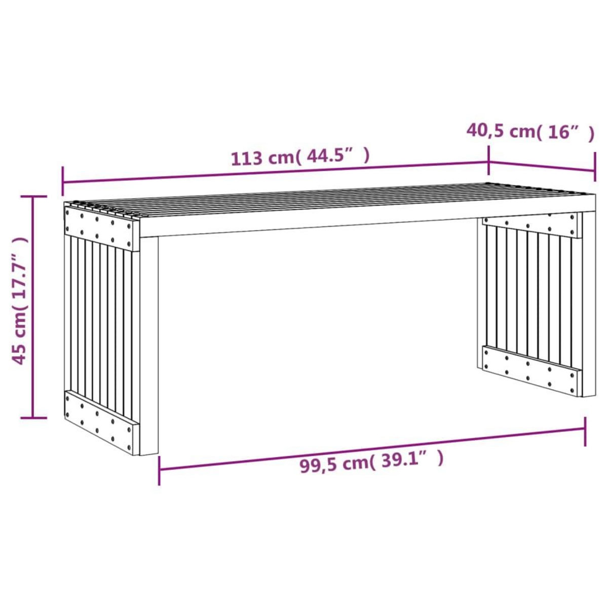 VIDAXL Banc de jardin extensible noir 212,5x40,5x45 cm bois massif pin