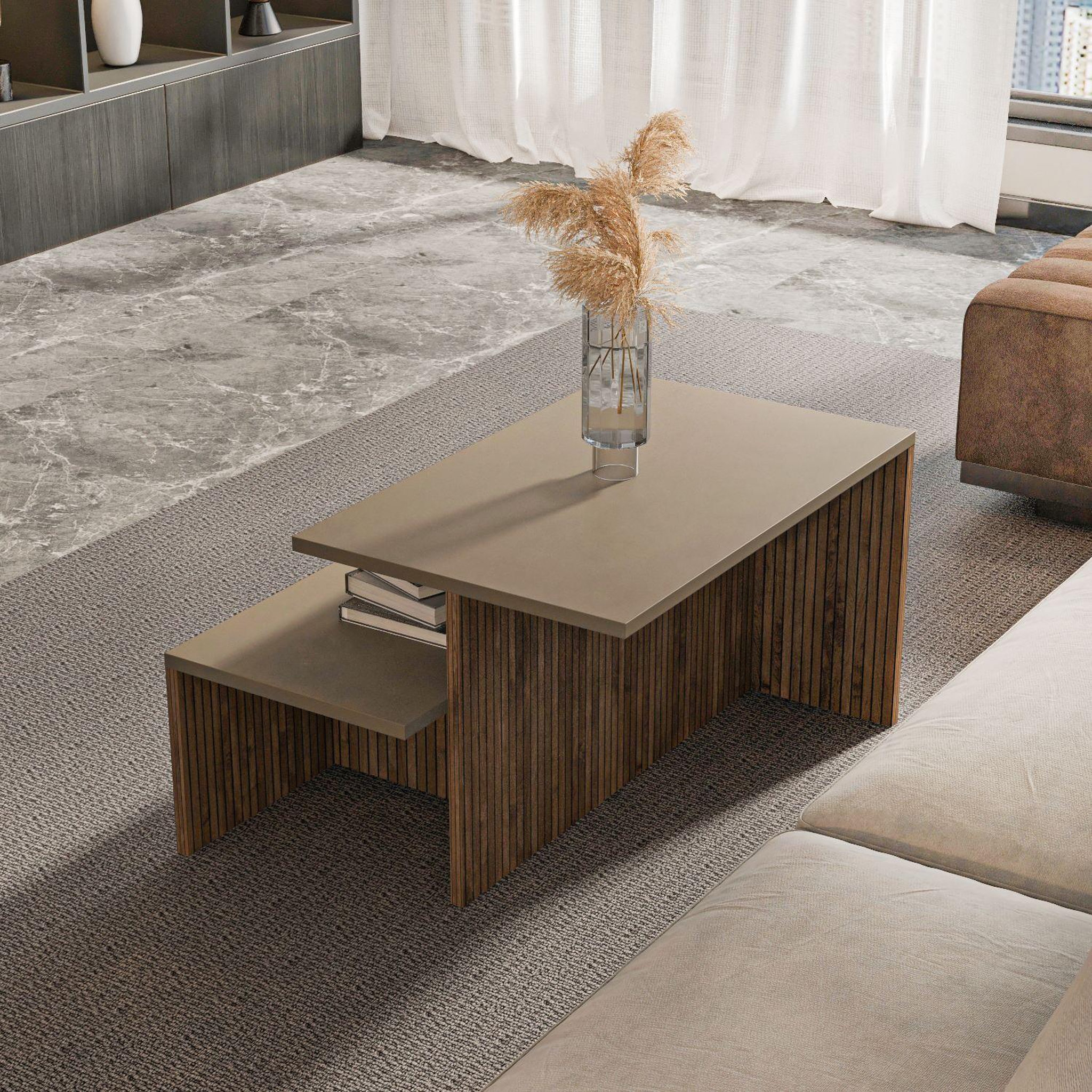 Voir la diapositive 4 : Habitat et Jardin Table gigogne (2 pièces) en bois  twins  72 x 45 x 42 cm - taupe