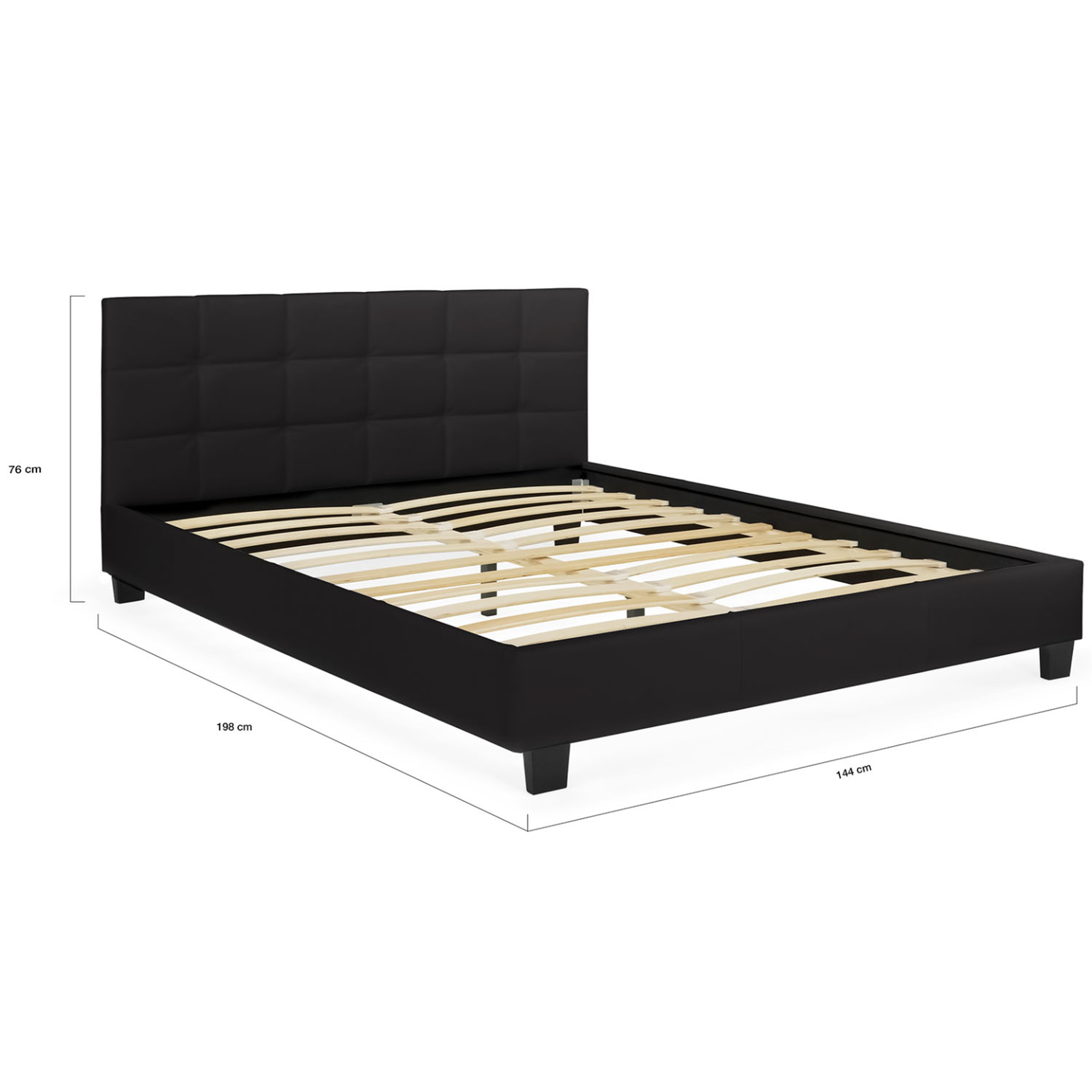 Voir la diapositive 4 : ID MARKET Lit double charlotte avec tête de lit et sommier 140 x 190 cm pvc noir