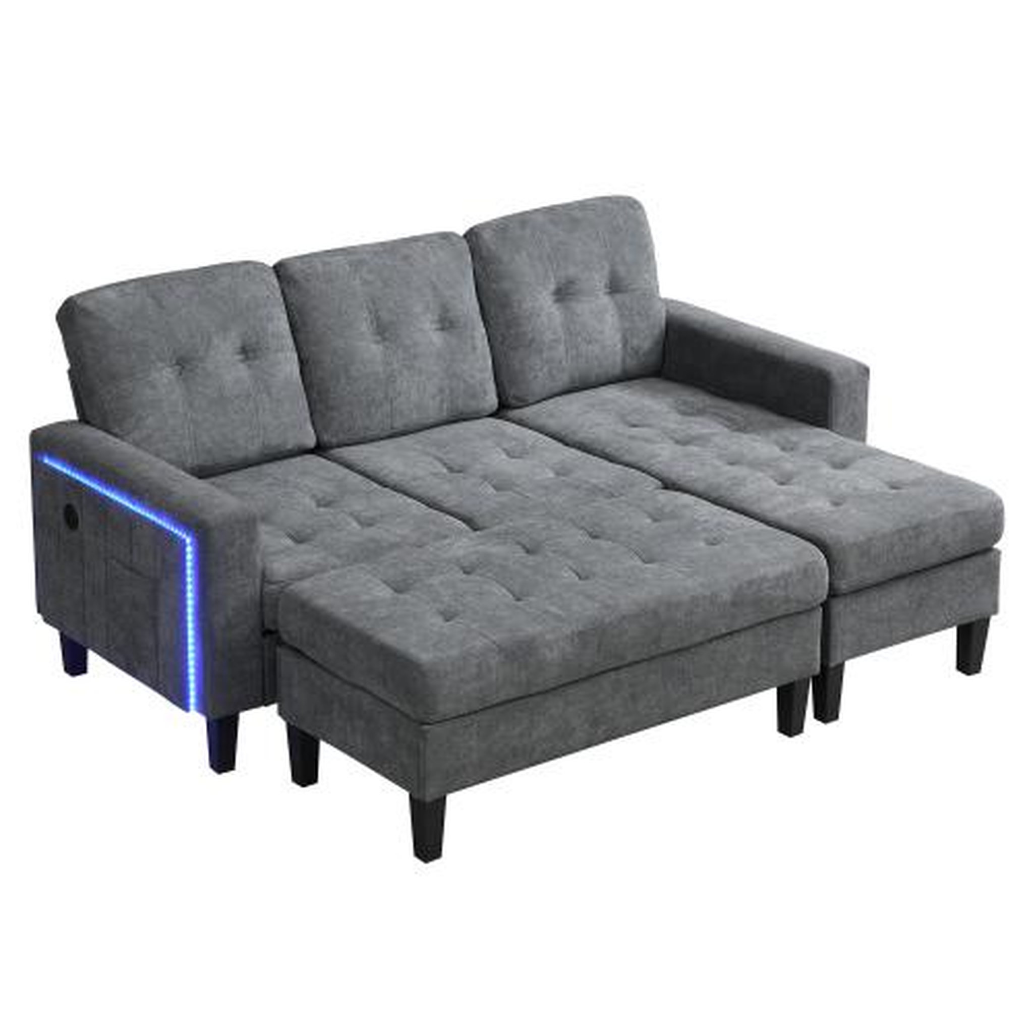 Voir la diapositive 1 : MERAX Canapé d'angle droit fixe 3 places tissu led