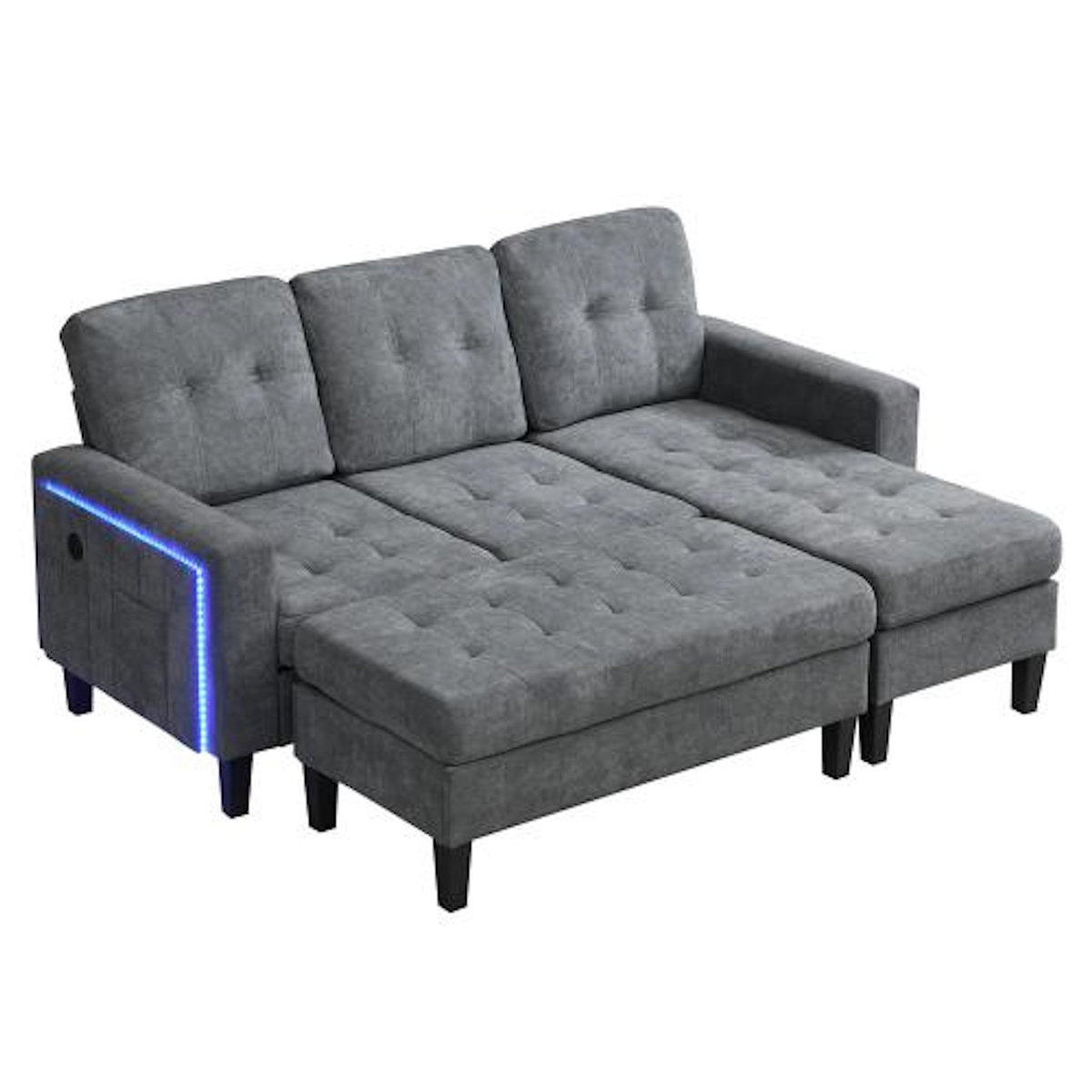 MERAX Canapé d'angle droit fixe 3 places tissu led