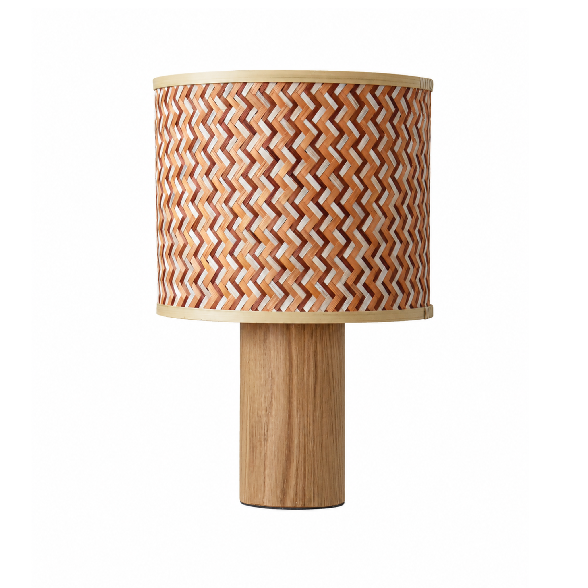 MAISON PAVANE Grande lampe à poser bois de chêne, tressage en bambou crème et orange-phil