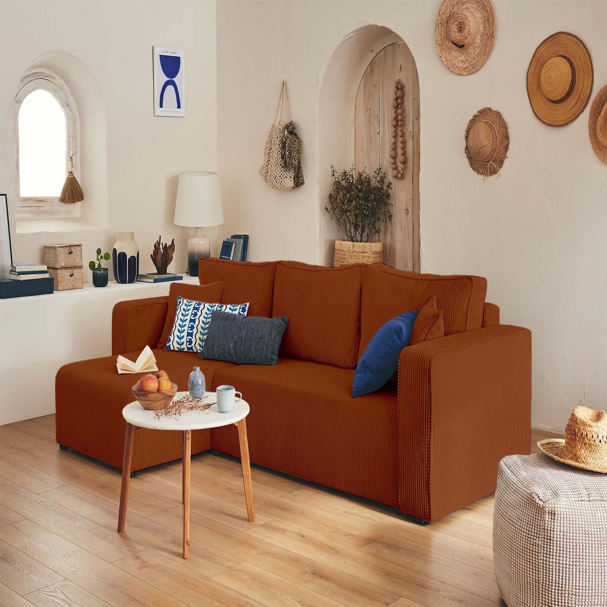 BEST MOBILIER Topaze - canapé d'angle réversible - 4 places - convertible avec coffre - en velours côtelé