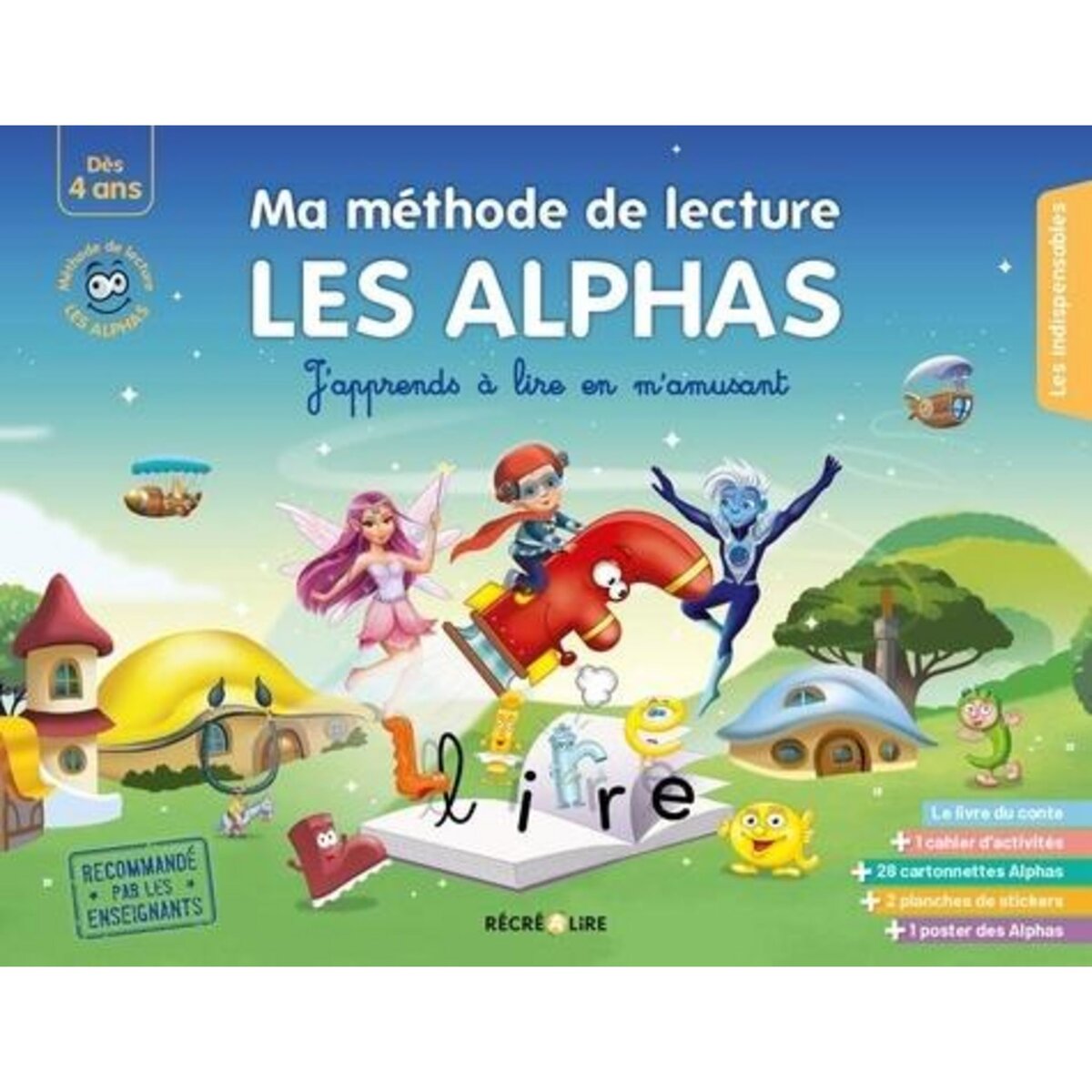 MA METHODE DE LECTURE LES ALPHAS - J'APPRENDS A LIRE EN M'AMUSANT. CE COFFRET CONTIENT : LE LIVRE DU CONTE, 1 CAHIER D'ACTIVITES, 31 FIGURINES ALPHAS, 11 PERSONNAGES, 4 PLANCHES DE GOMMETTES ET 1 POSTER DES ALPHAS, Huguenin Claude