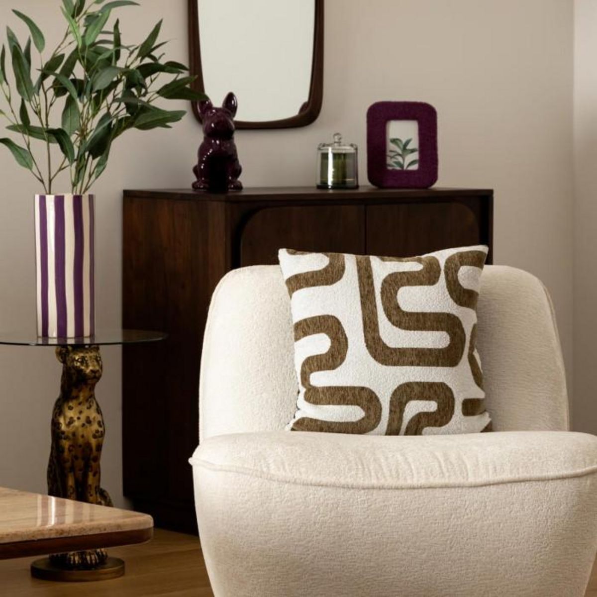 ATMOSPHERA Coussin Déco Chenille  Safina  40x40cm Kaki