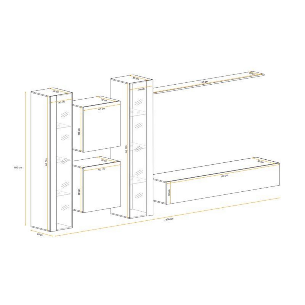 Paris Prix Meuble TV Mural Design  Switch XVI  330cm Blanc & Gris