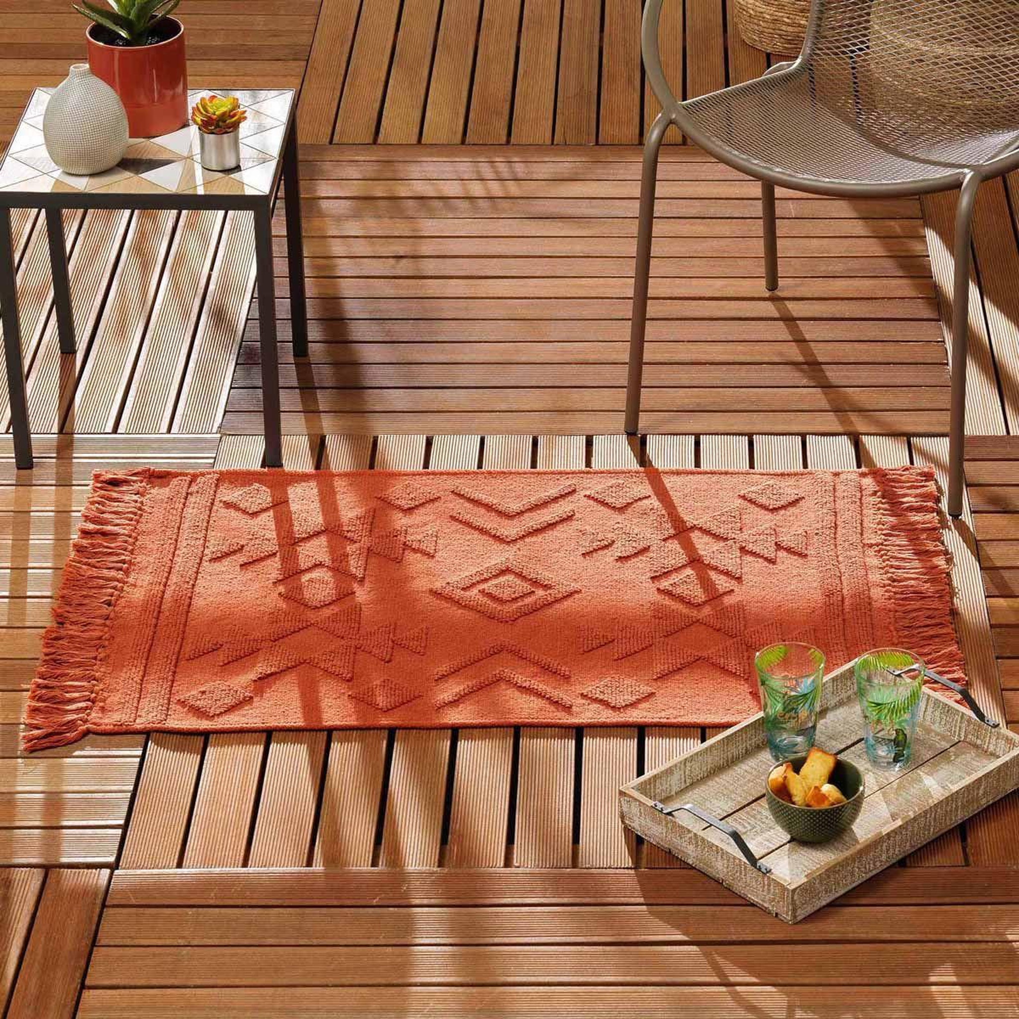 Voir la diapositive 3 : Douceur d'Intérieur Tapis déco à franges  cilaos  120x170cm terracotta