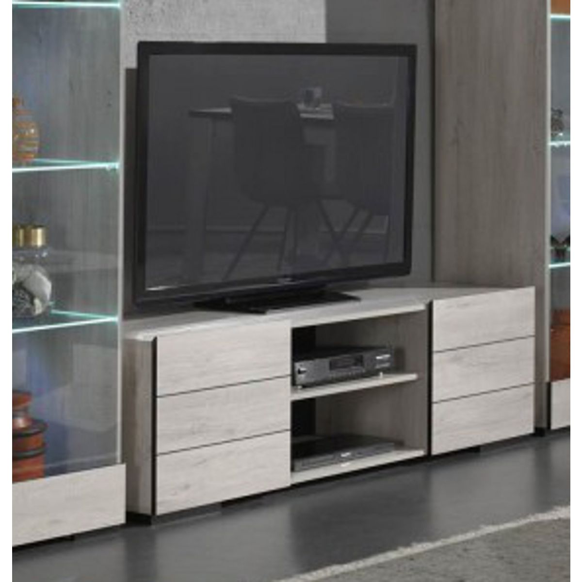 Meuble TV L160cm + 2 vitrine 1 porte ALBA