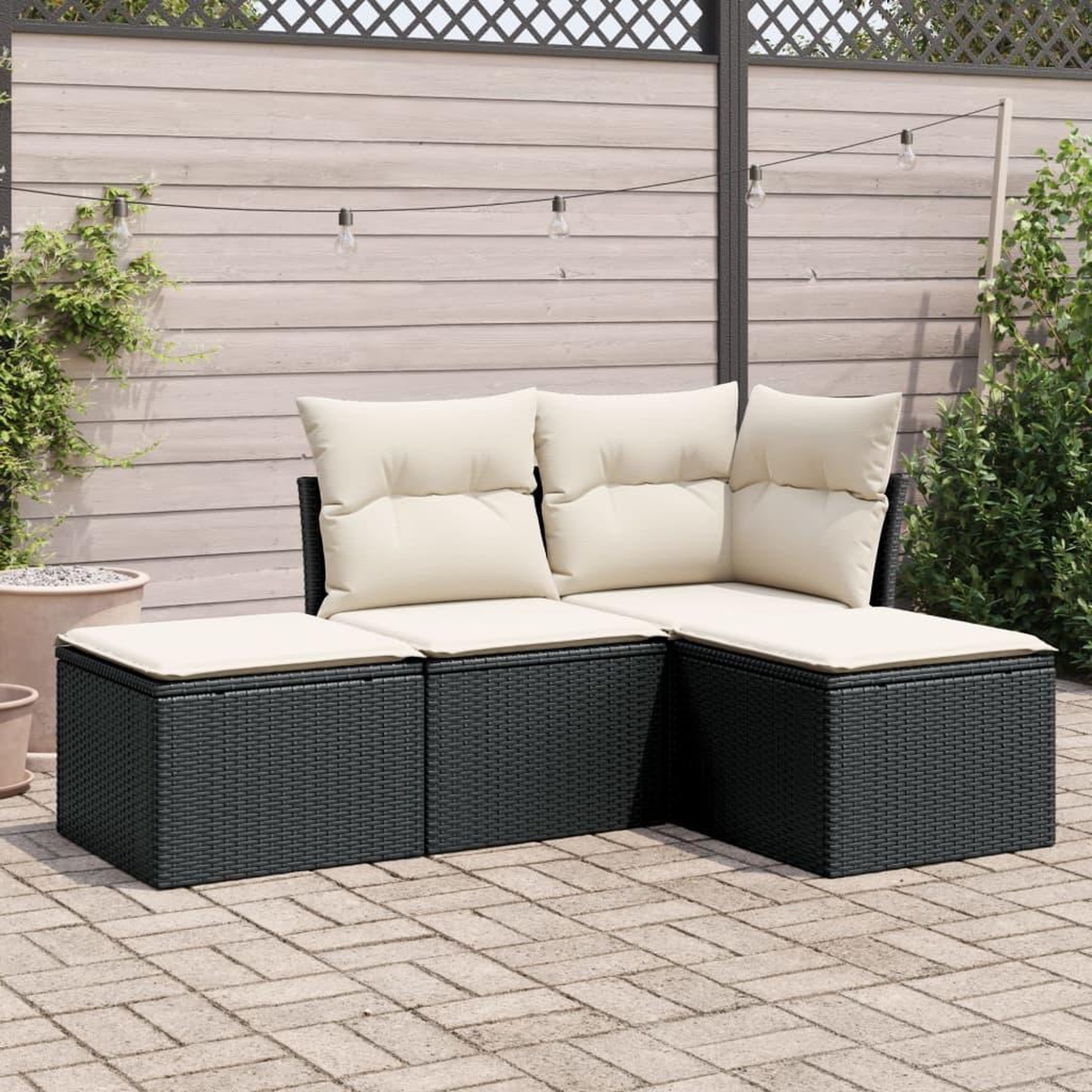 VIDAXL Salon de jardin 4 pcs avec coussins noir resine tressee