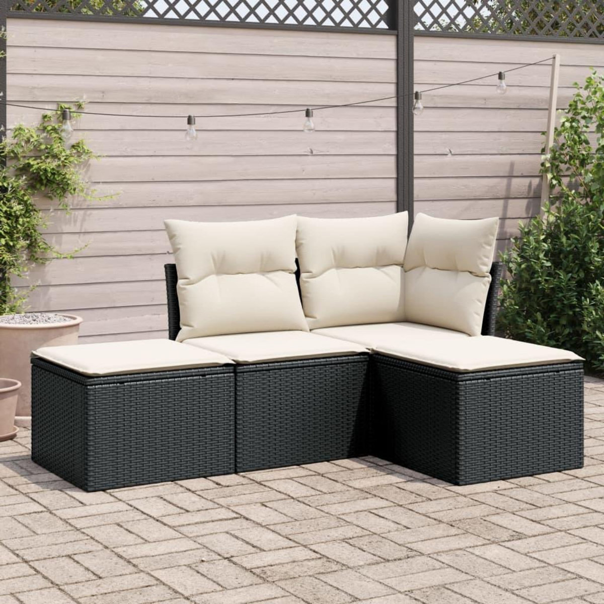 VIDAXL Salon de jardin 4 pcs avec coussins noir resine tressee