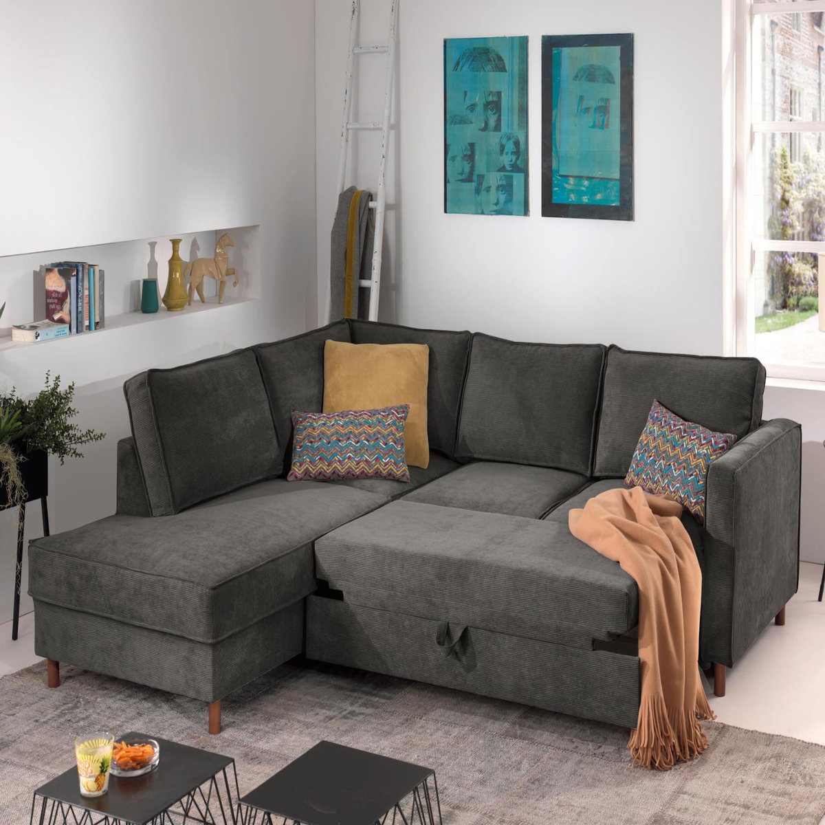 LISA DESIGN Jake - canapé d'angle gauche - convertible - 5 places - en velours côtelé