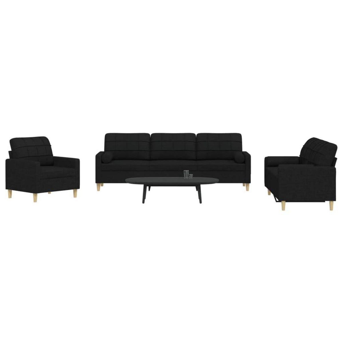VIDAXL Ensemble de canapes 3 pcs avec coussins decoratifs noir tissu