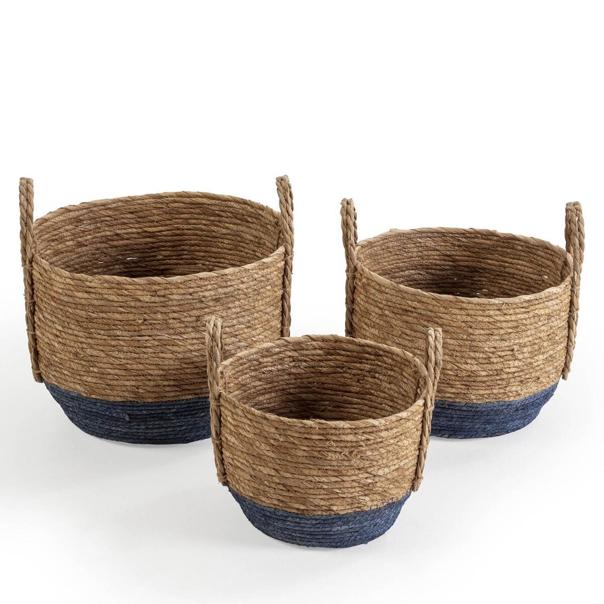 VS VENTA-STOCK Set de 3 paniers Iria fibre naturelle, bleu/naturel