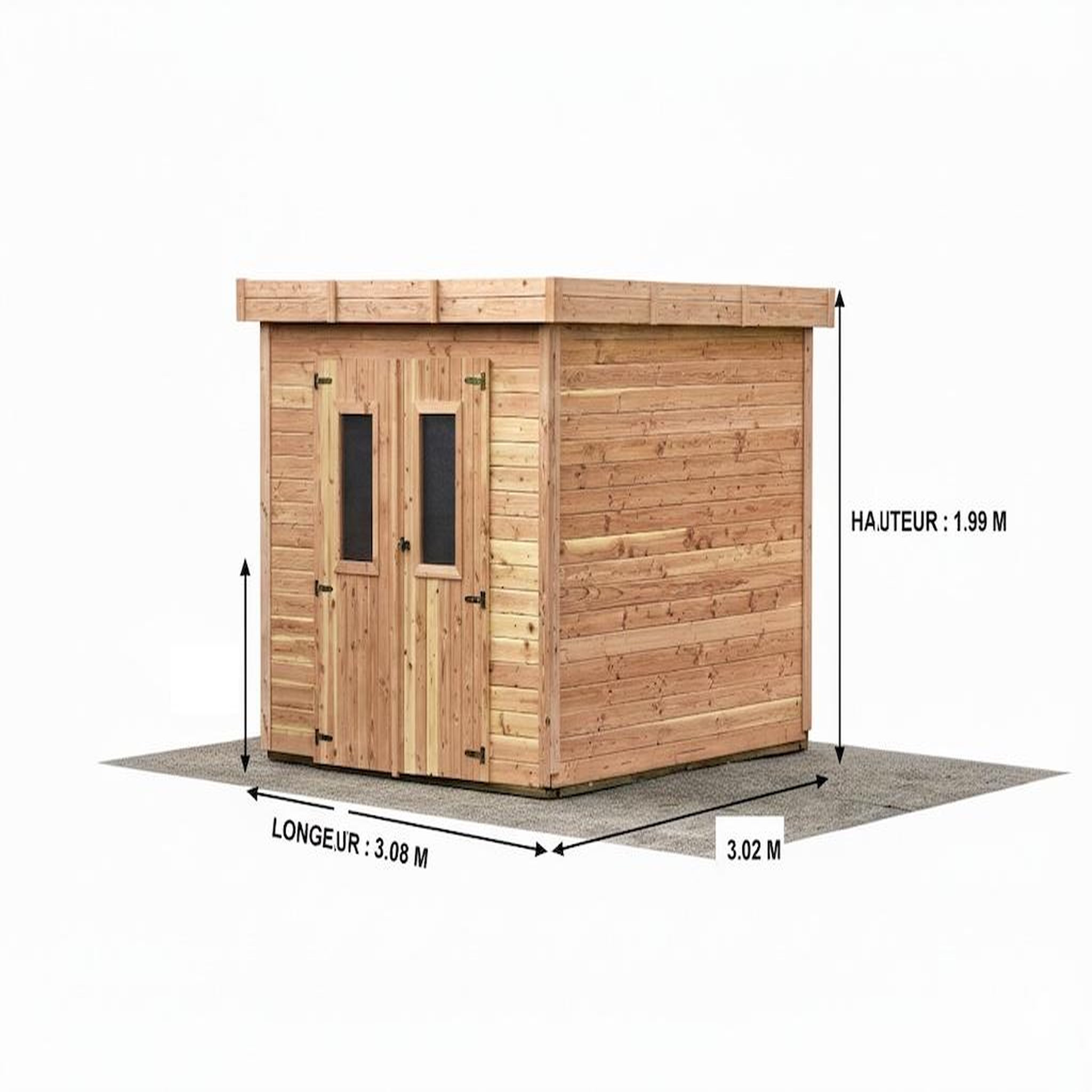CENTRALE BRICO Abri de jardin bois massif 7,53 m² - madriers 28 mm - toit plat polycarbonate - double porte vitrée