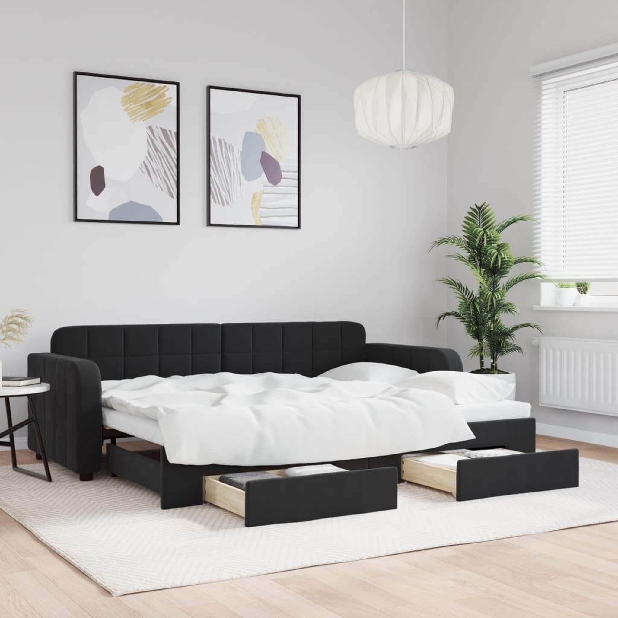 VIDAXL Lit de jour avec gigogne et tiroirs sans matelas noir 80x200 cm