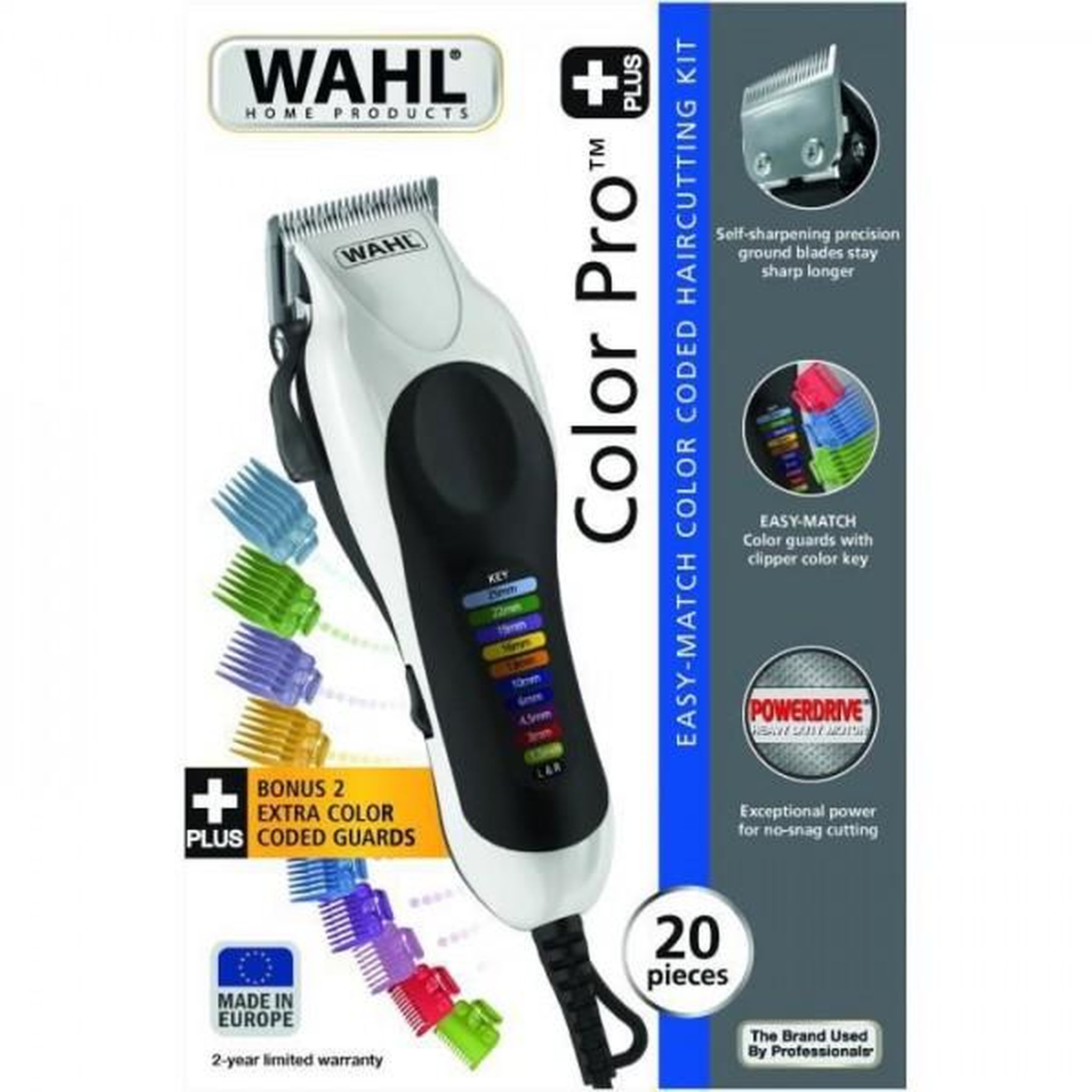 Voir la diapositive 3 : WAHL Tondeuse a Cheveux  - WAHL - Color Pro Plus - Lames de précision - Peignes de guidage a code couleur