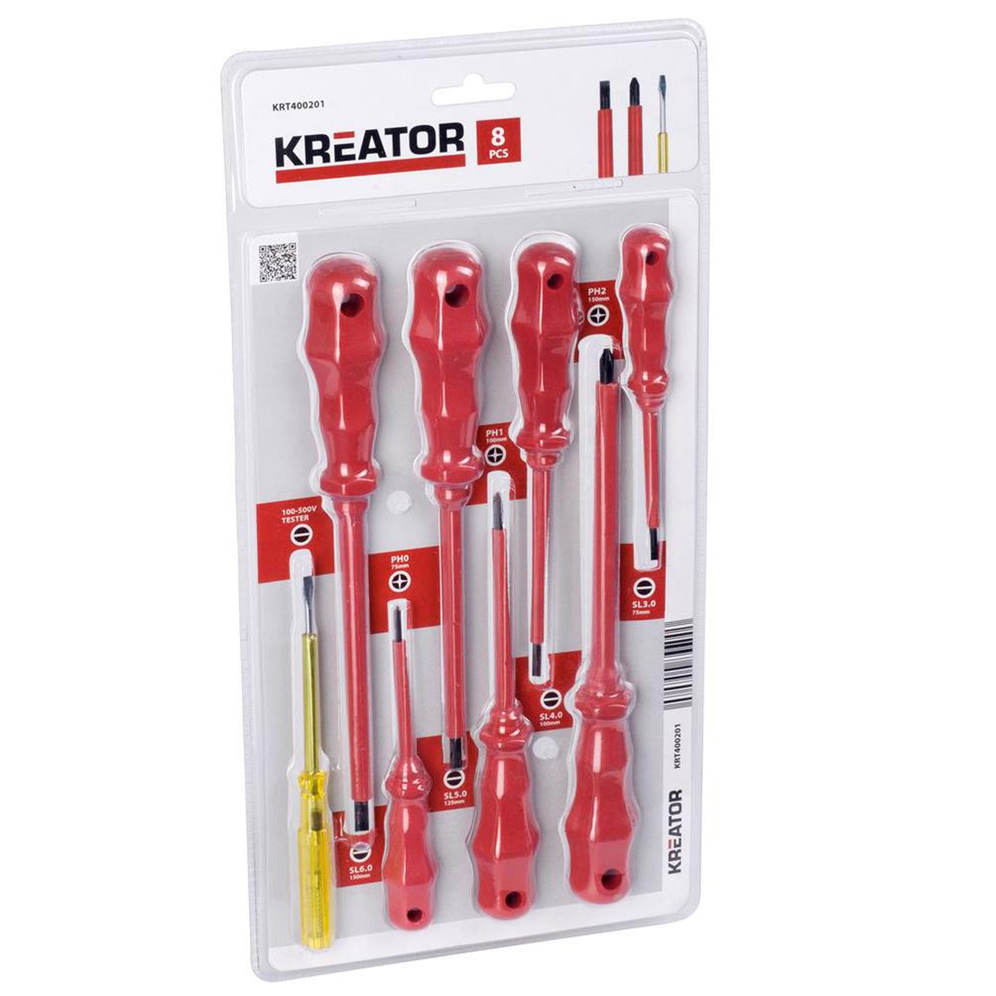 KREATOR Assortiment de 7 tournevis isolés et 1 testeur Kreator