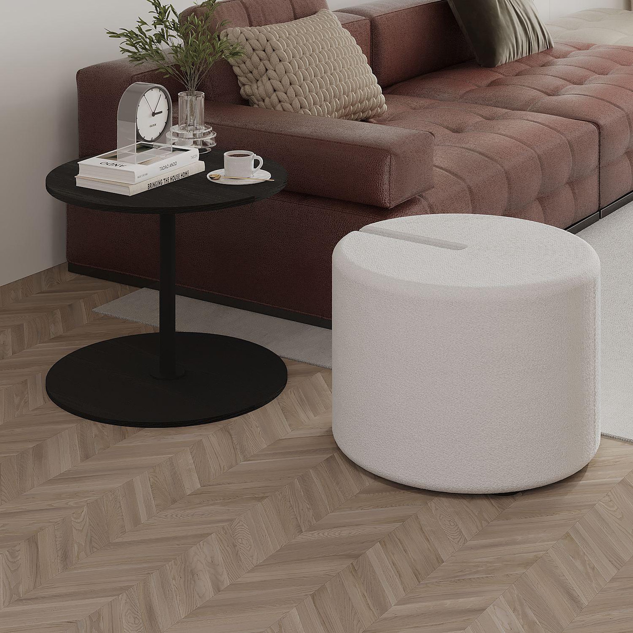 Voir la diapositive 4 : Habitat et Jardin Table d'appoint avec pouf en bois  vexana  - 43 x 43 x 47 cm - noir
