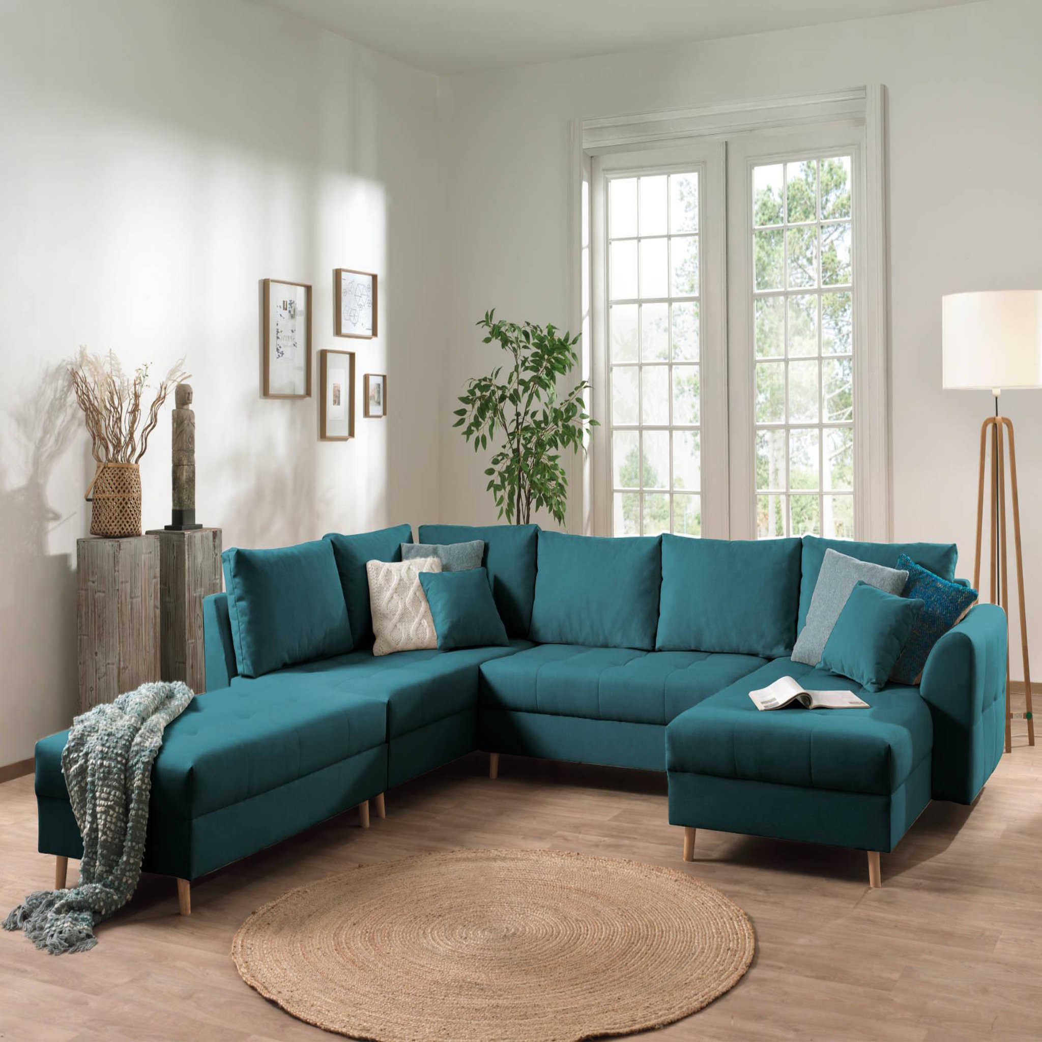 Voir la diapositive 4 : LISA DESIGN Rune - canapé panoramique avec pouf d'appoint - 7 places - style scandinave - gauche