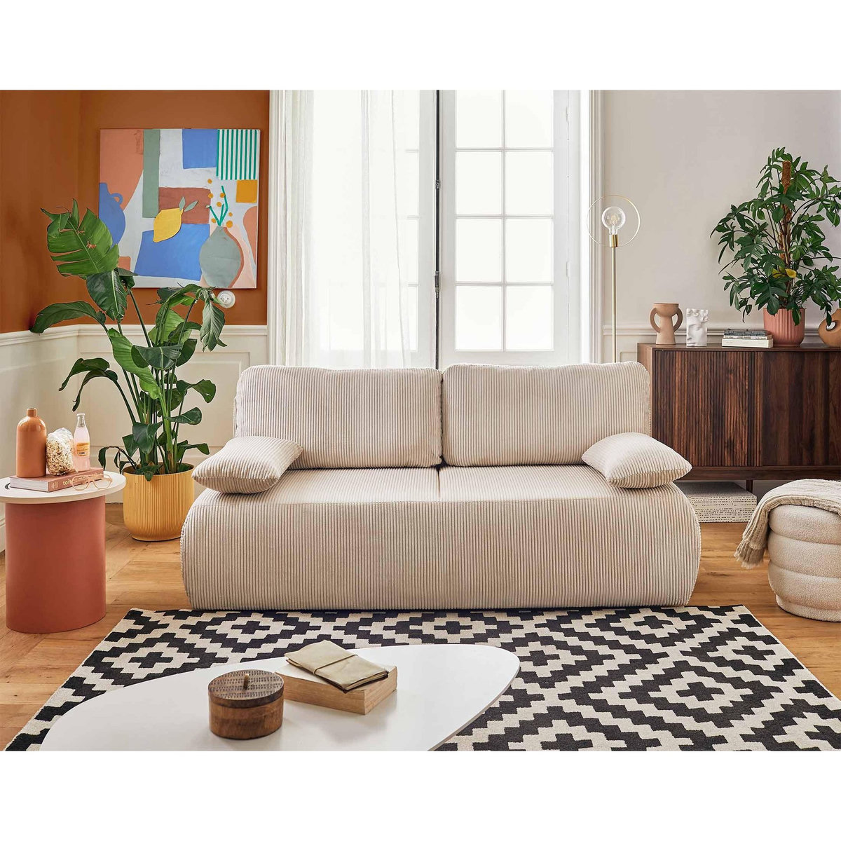 BEST MOBILIER Loutro - canapé 3 places - convertible avec coffre - en velours côtelé