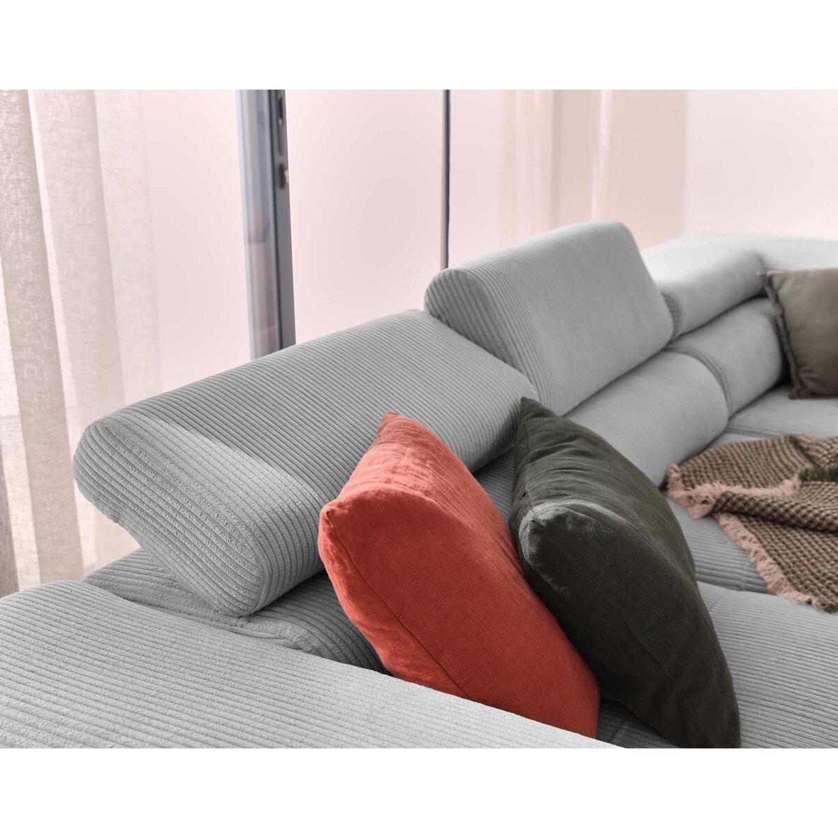 BEST MOBILIER Zaria - canapé d'angle droit - convertible avec coffre et têtières réglables - 5 places - en velours côtelé