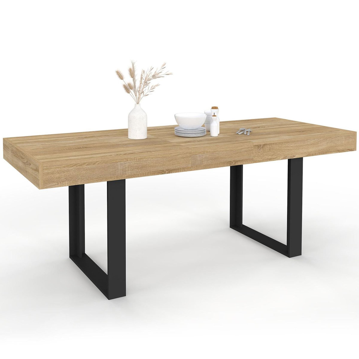 ID MARKET Table à manger extensible rectangle PHOENIX 4-8 personnes bois et noir 160-200 cm