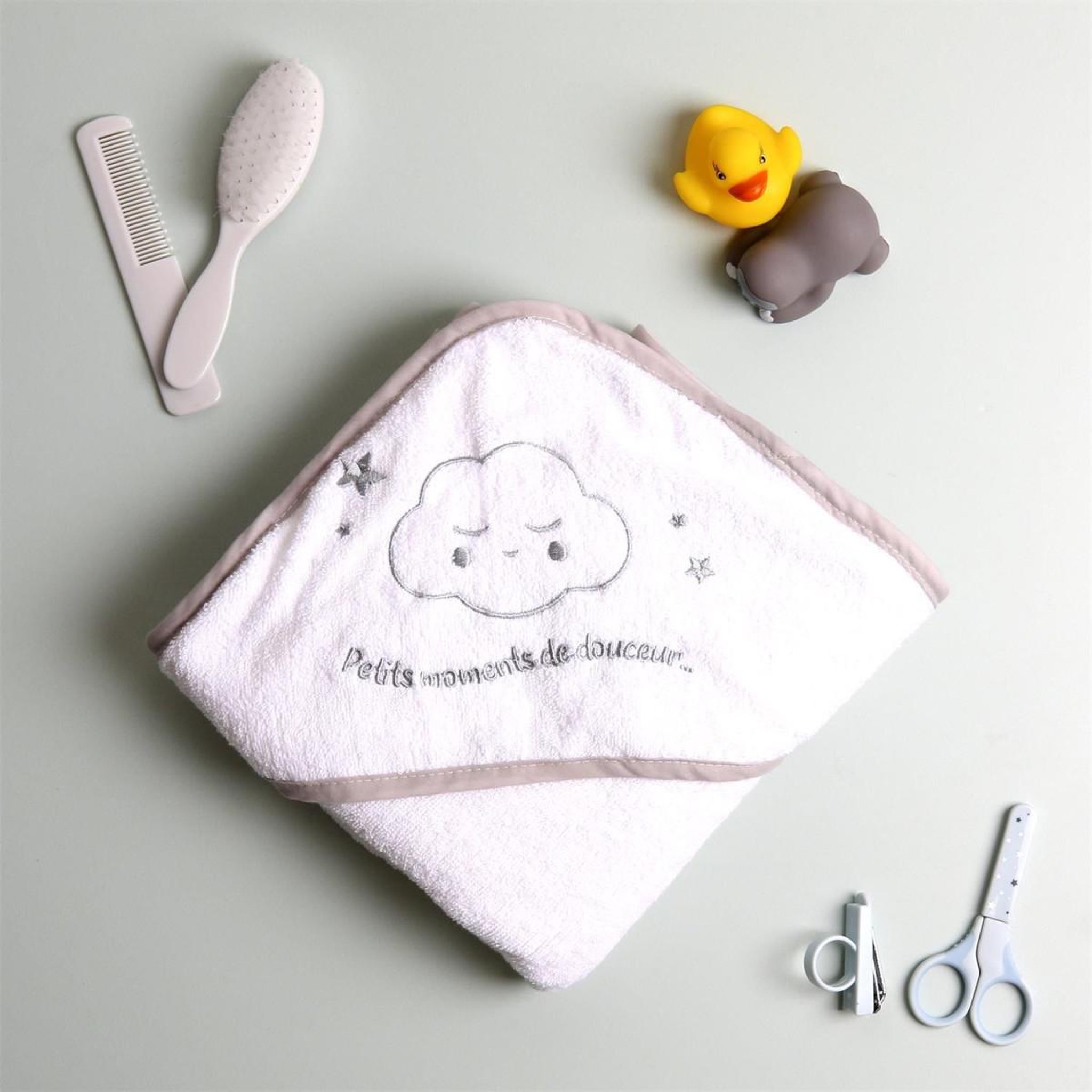 Voir la diapositive 2 : Tom & Zoé Cape de bain bébé  attache cou  70x70cm blanc