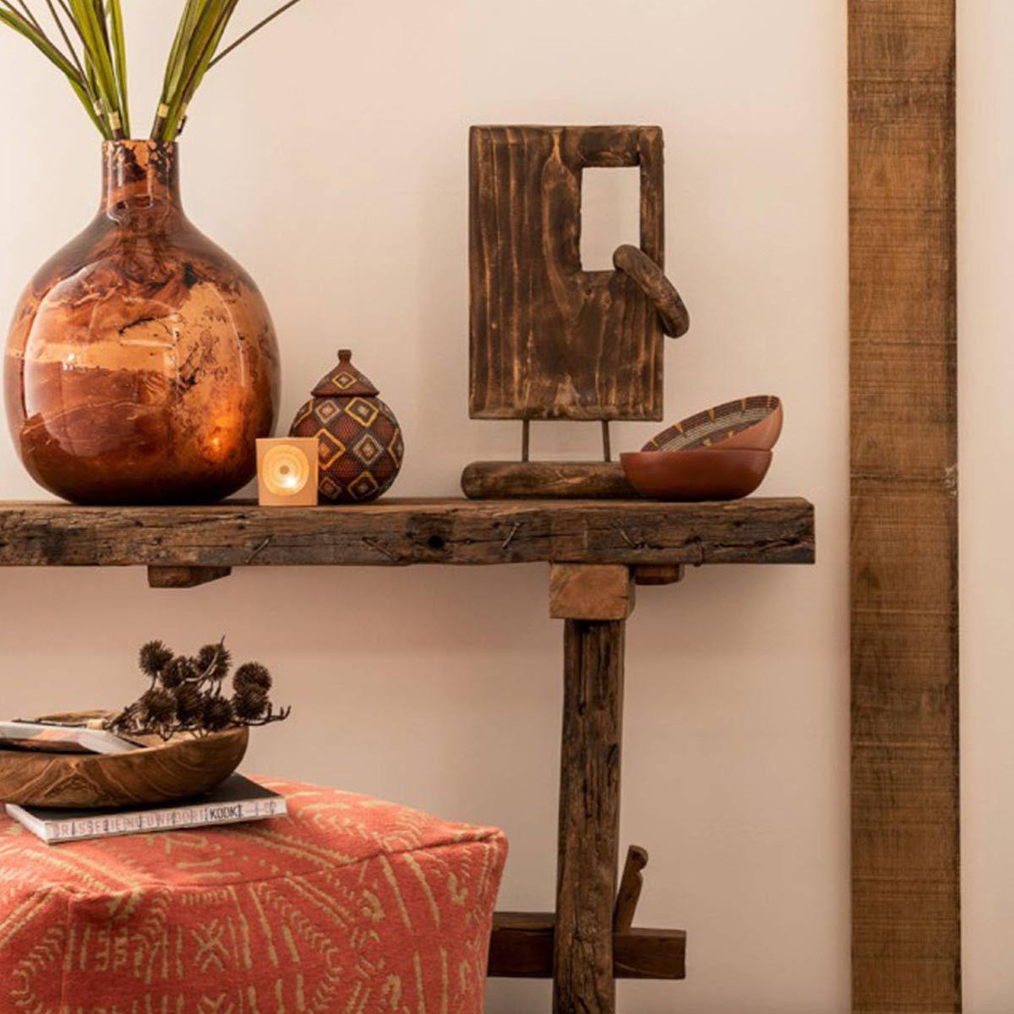 Voir la diapositive 2 : J-LINE Objet Déco sur Pied  Cercles  49cm Marron
