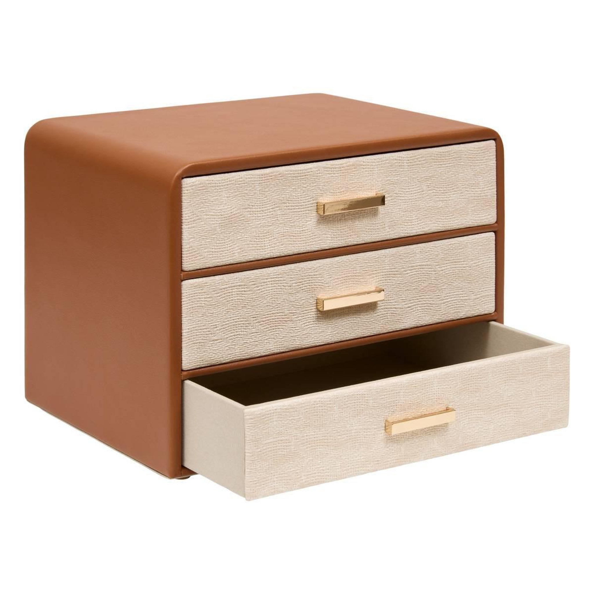 Voir la diapositive 3 : ATMOSPHERA Boîte de Rangement 3 Tiroirs  Whisky  24cm Camel
