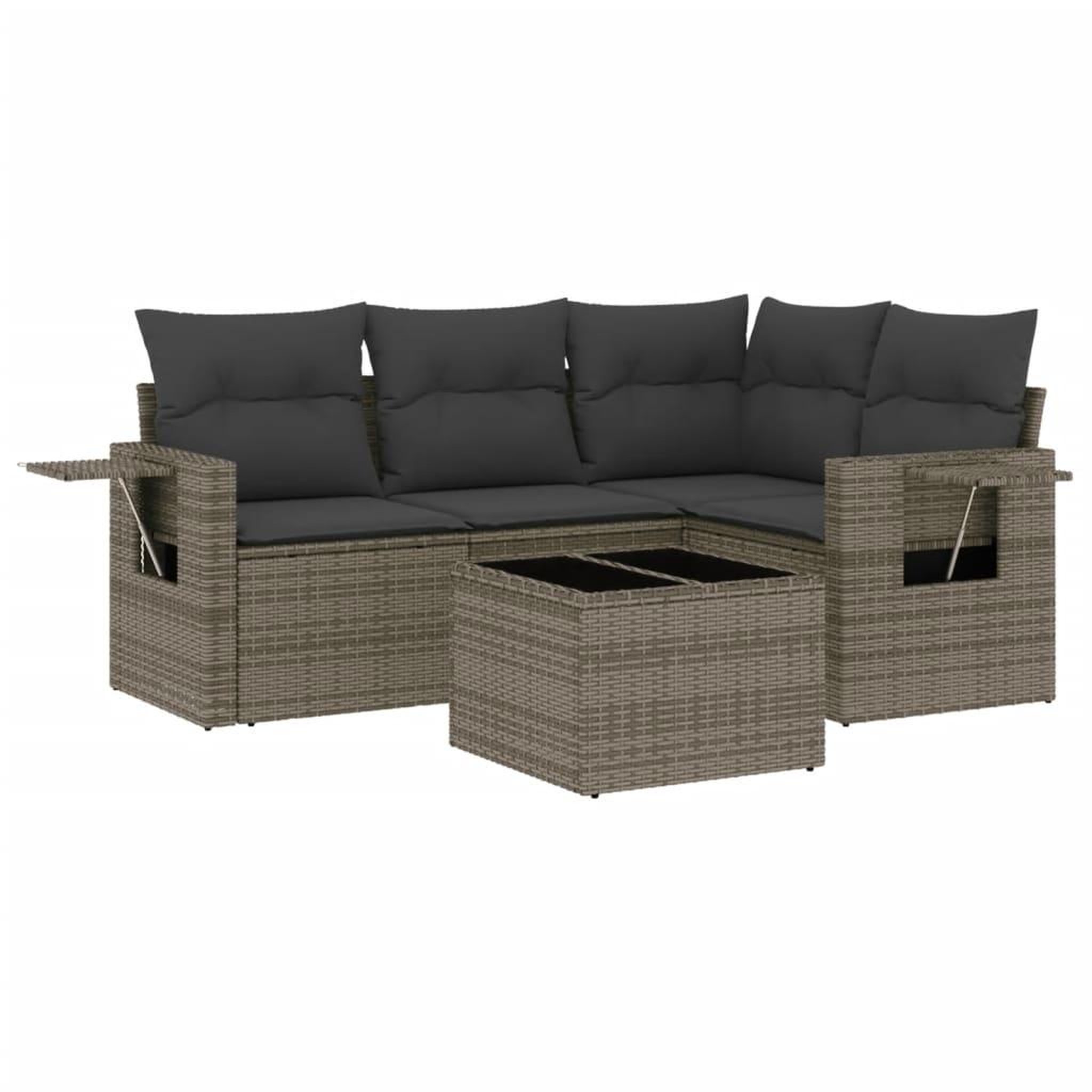 Voir la diapositive 2 : VIDAXL Salon de jardin 5 pcs avec coussins gris resine tressee